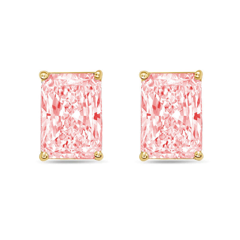 Lab-Grown Pink Radiant Cut Diamond Stud Earrings, 4-Prong, 14K Gold