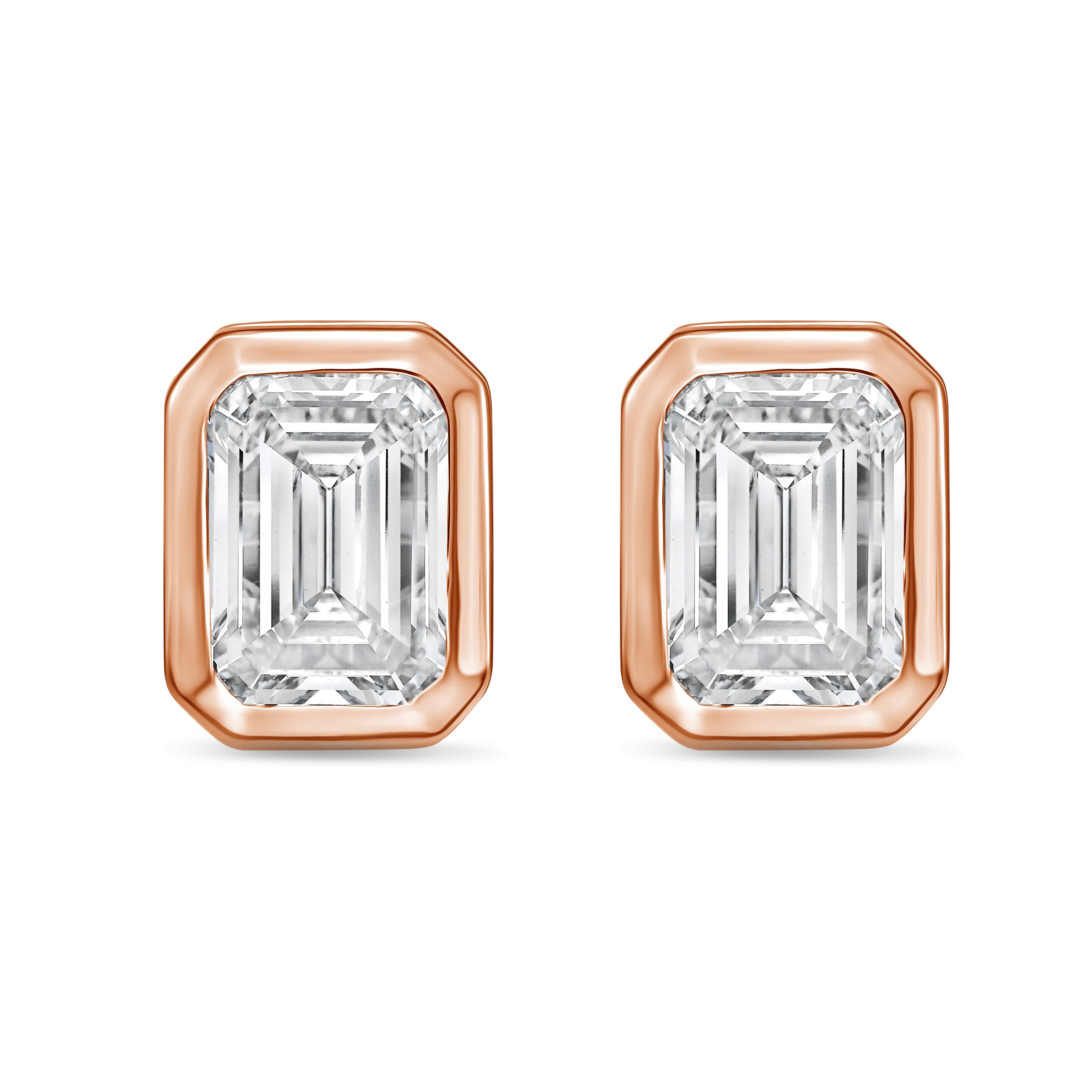 Lab Grown Bezel Emerald Cut Diamond Studs