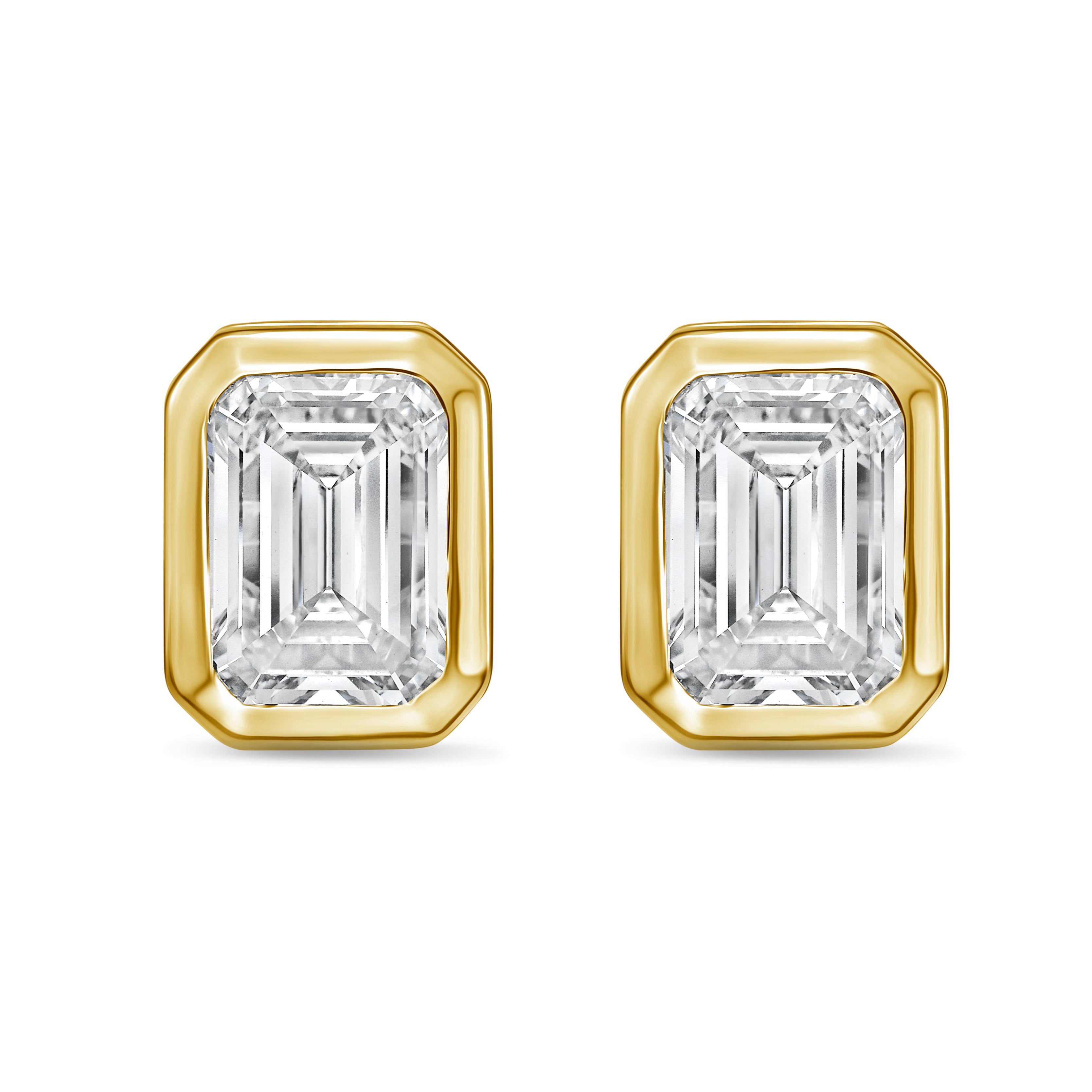 Lab Grown Bezel Emerald Cut Diamond Studs