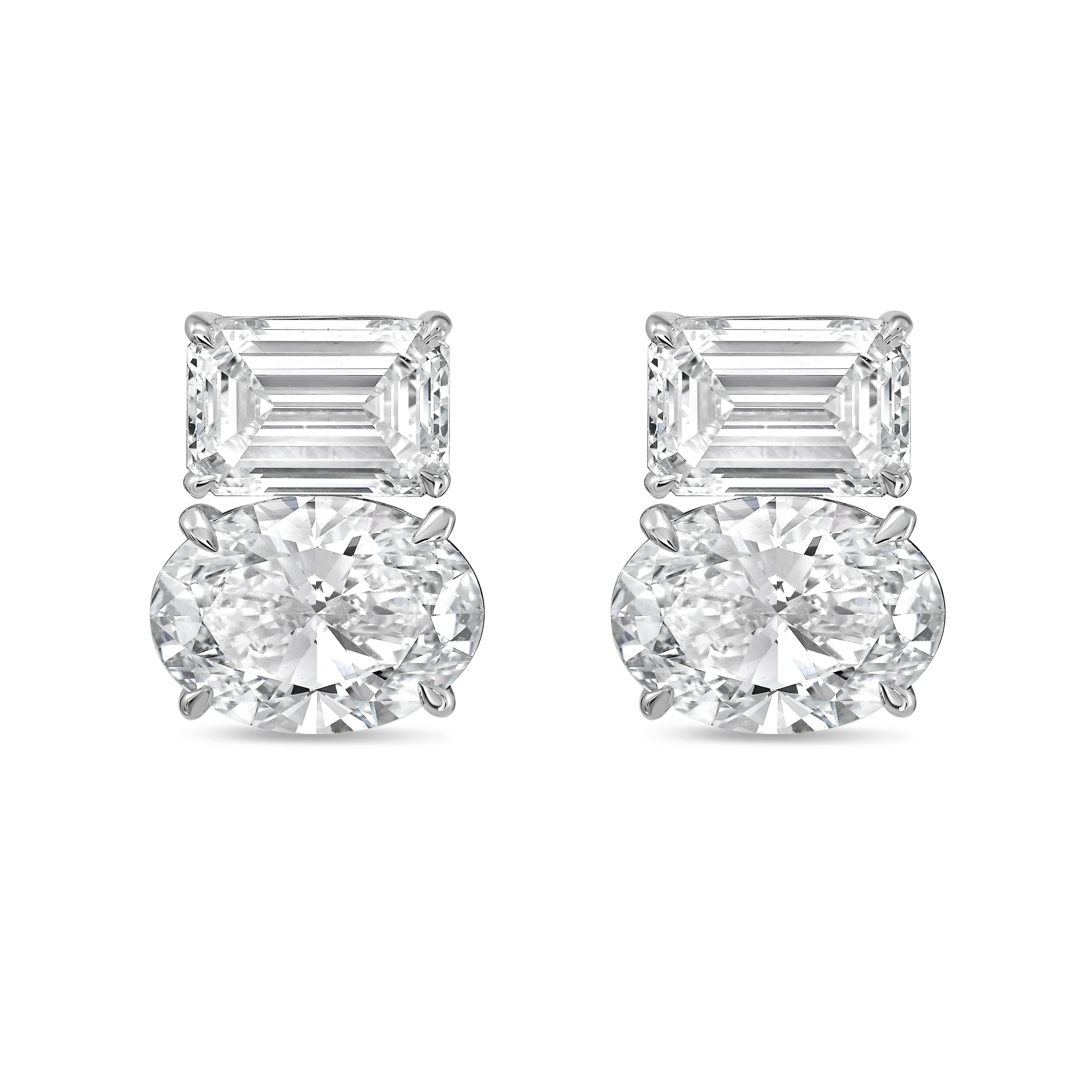 Lab Grown Emerald And Oval Diamond Earrings