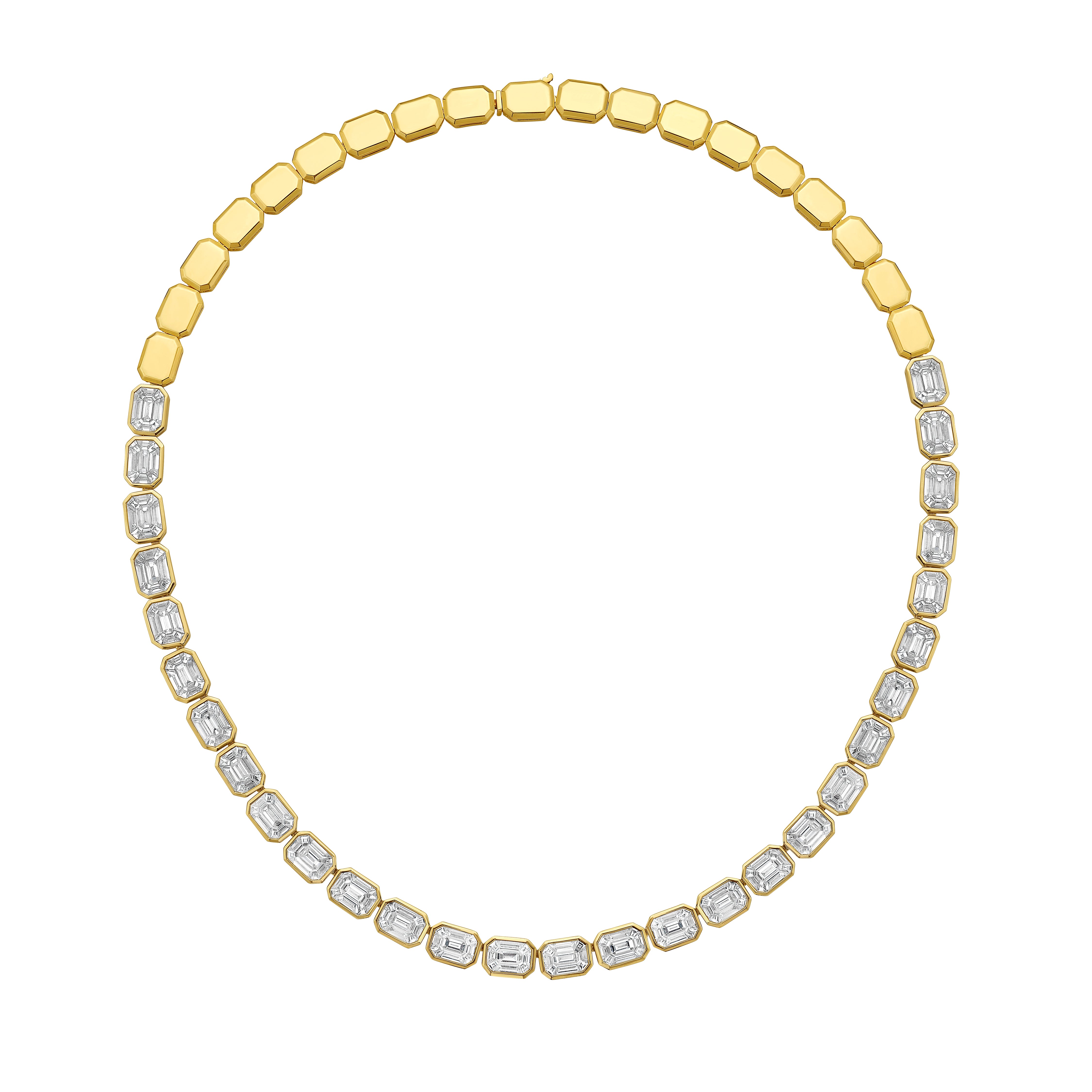 Lab Grown Emerald Cut Halfway Bezel Necklace