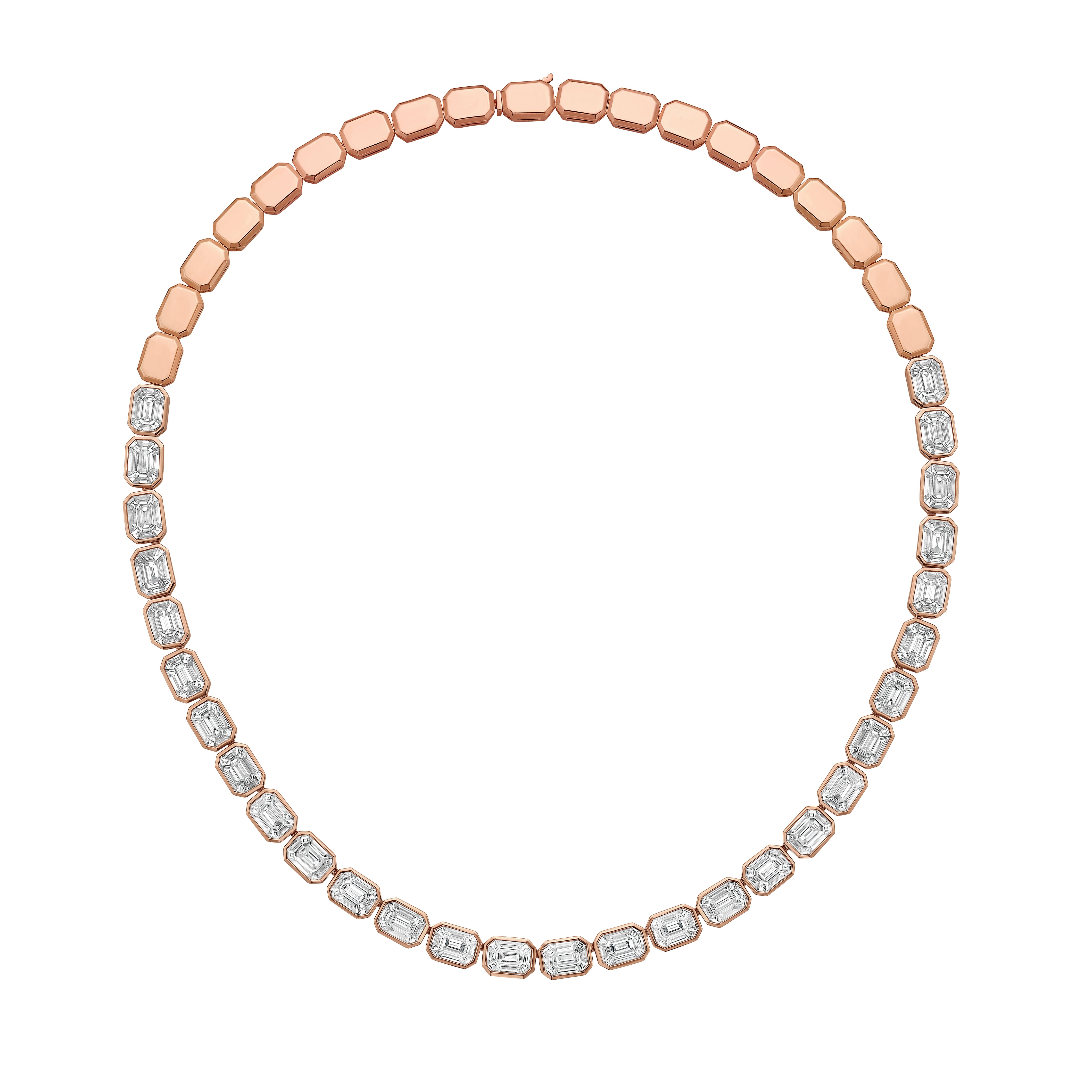 Lab Grown Emerald Cut Halfway Bezel Necklace