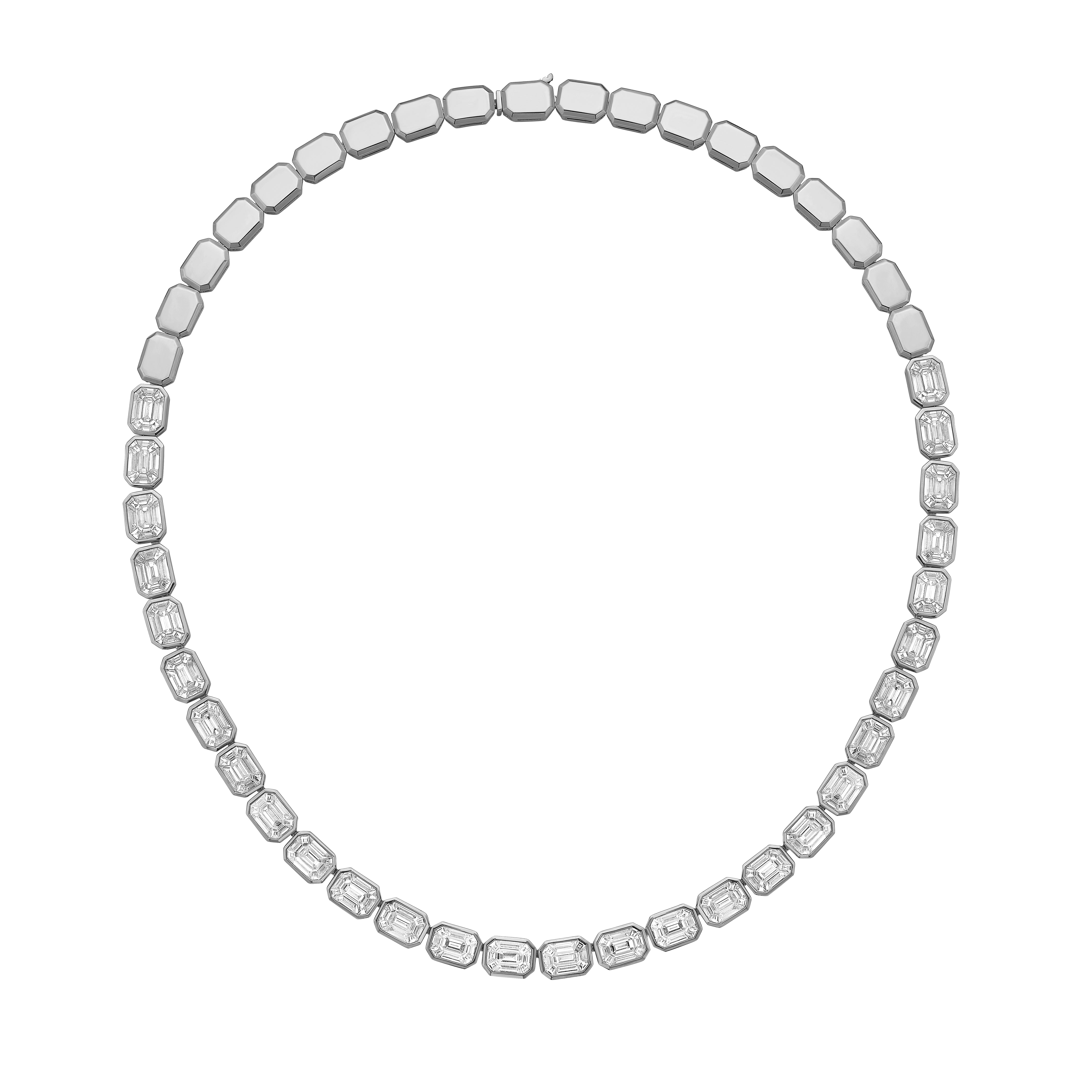 Lab Grown Emerald Cut Halfway Bezel Necklace