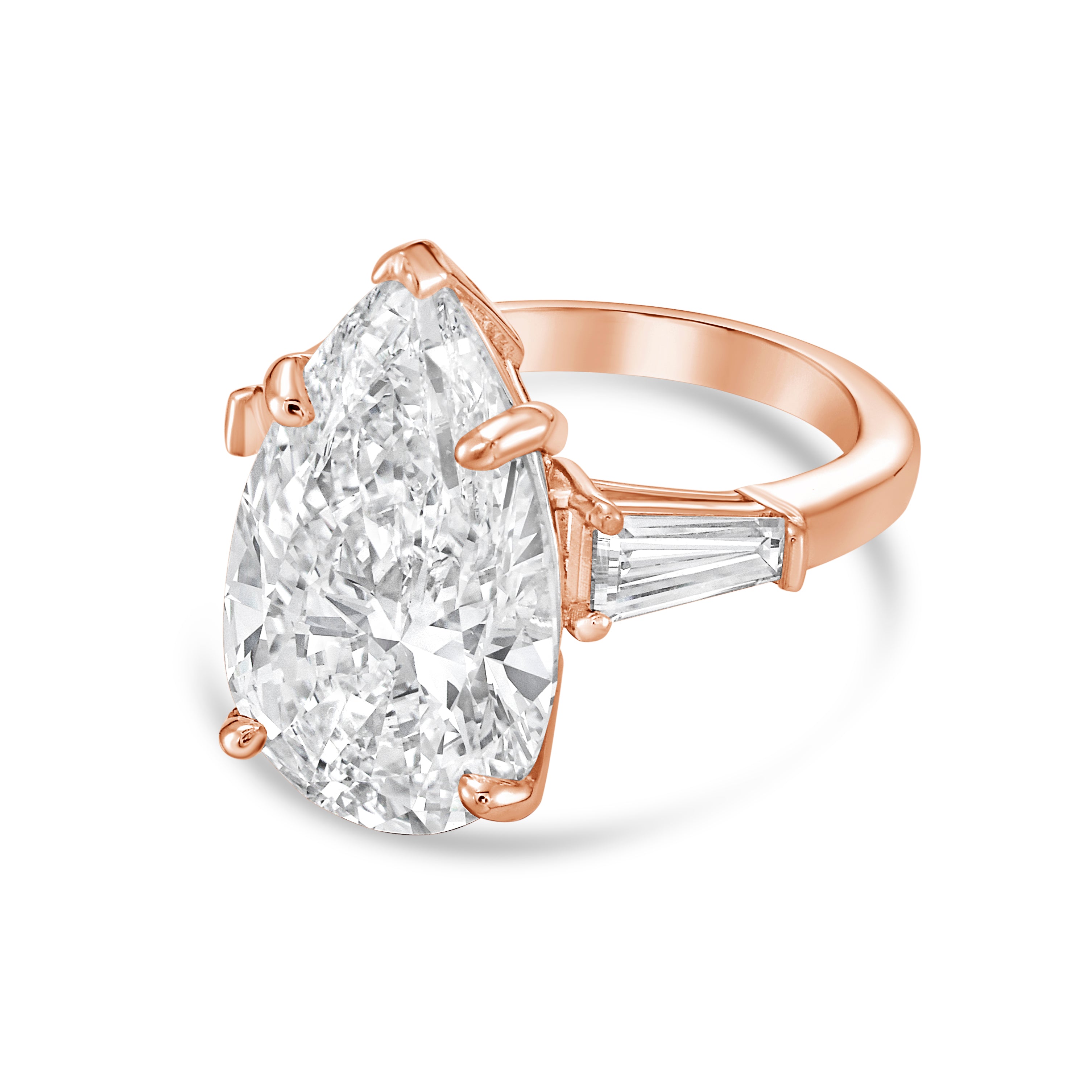 Lab Grown Pear Diamond Ring with Baguettes