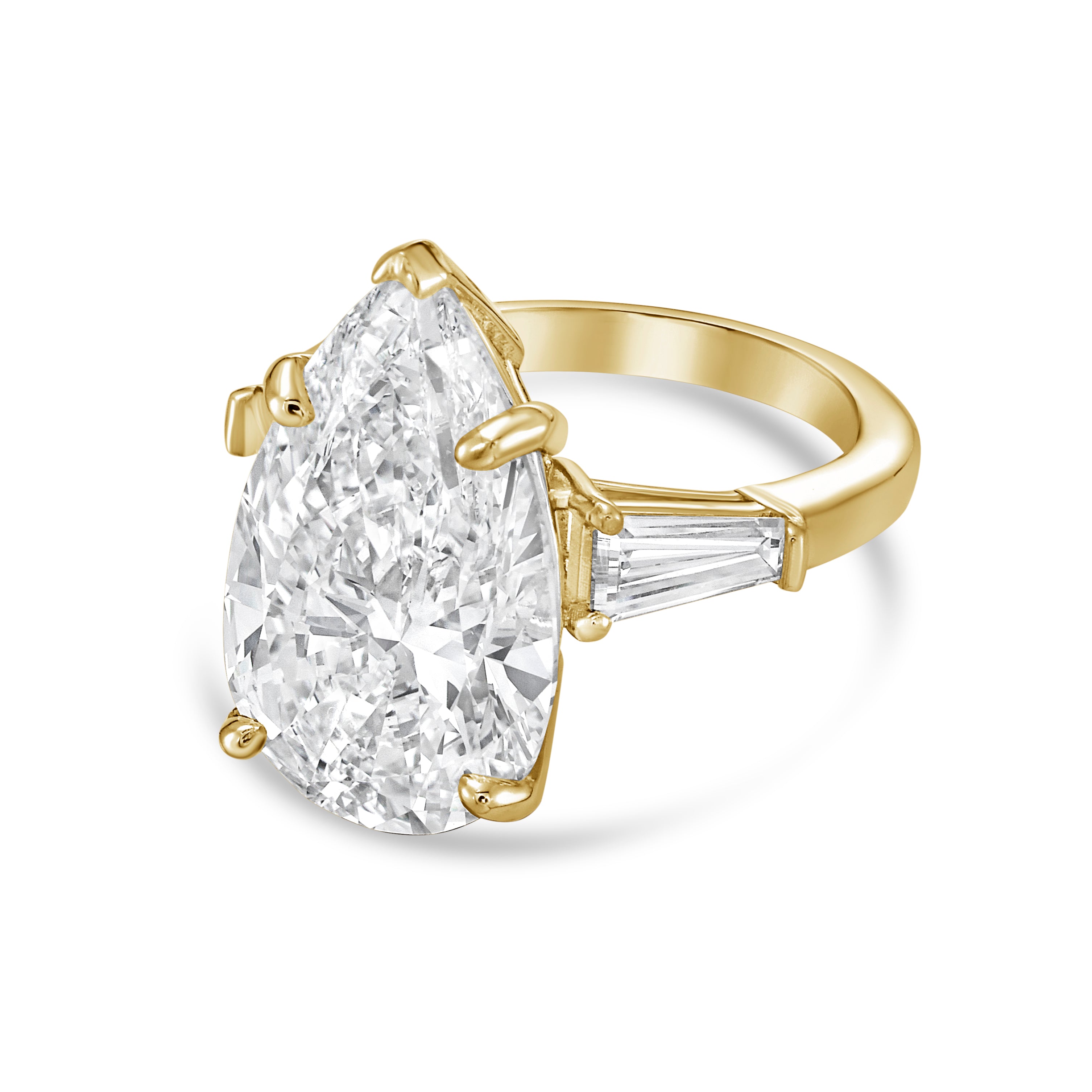 Lab Grown Pear Diamond Ring with Baguettes