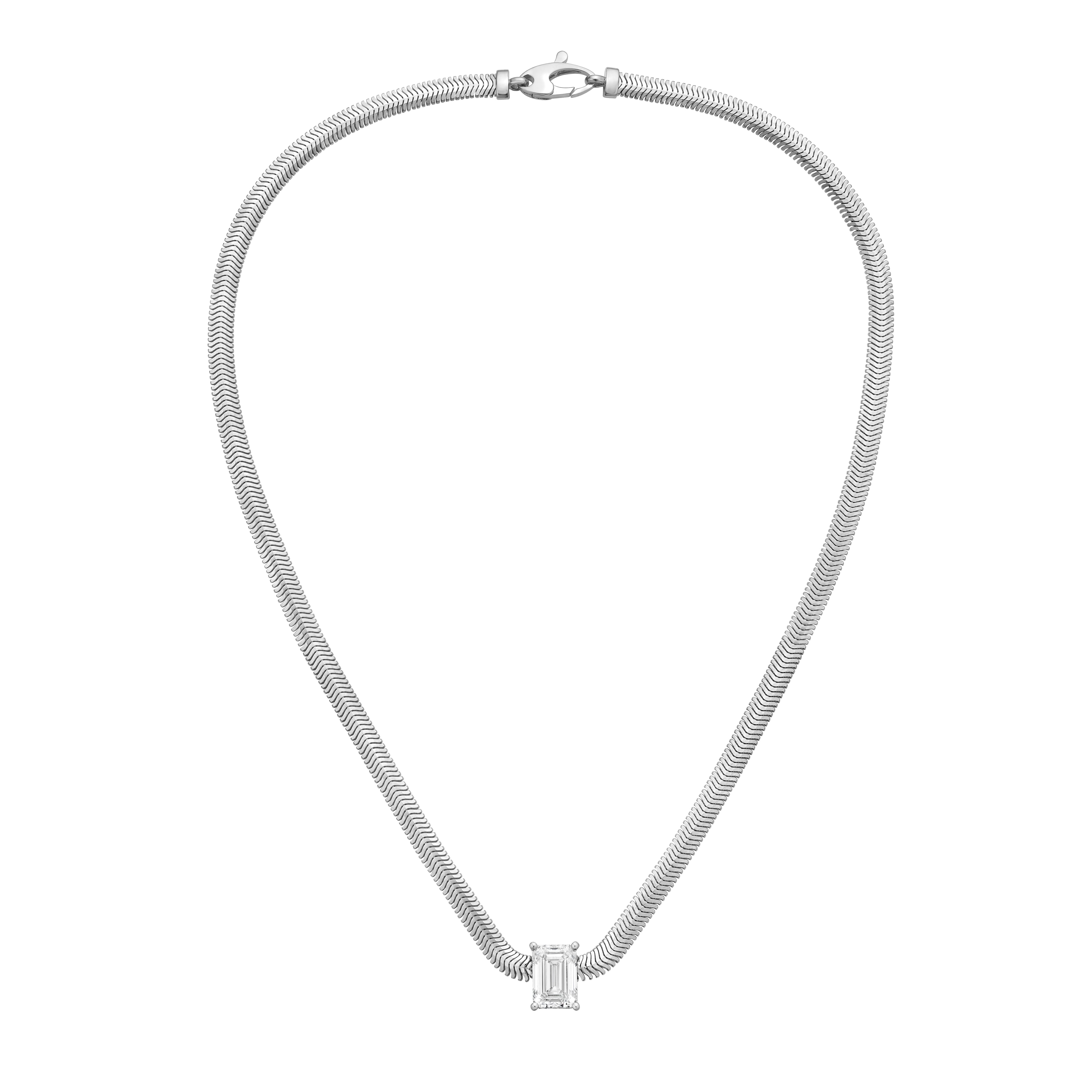 Lab Grown Emerald Pendant With Gold Snack Chain