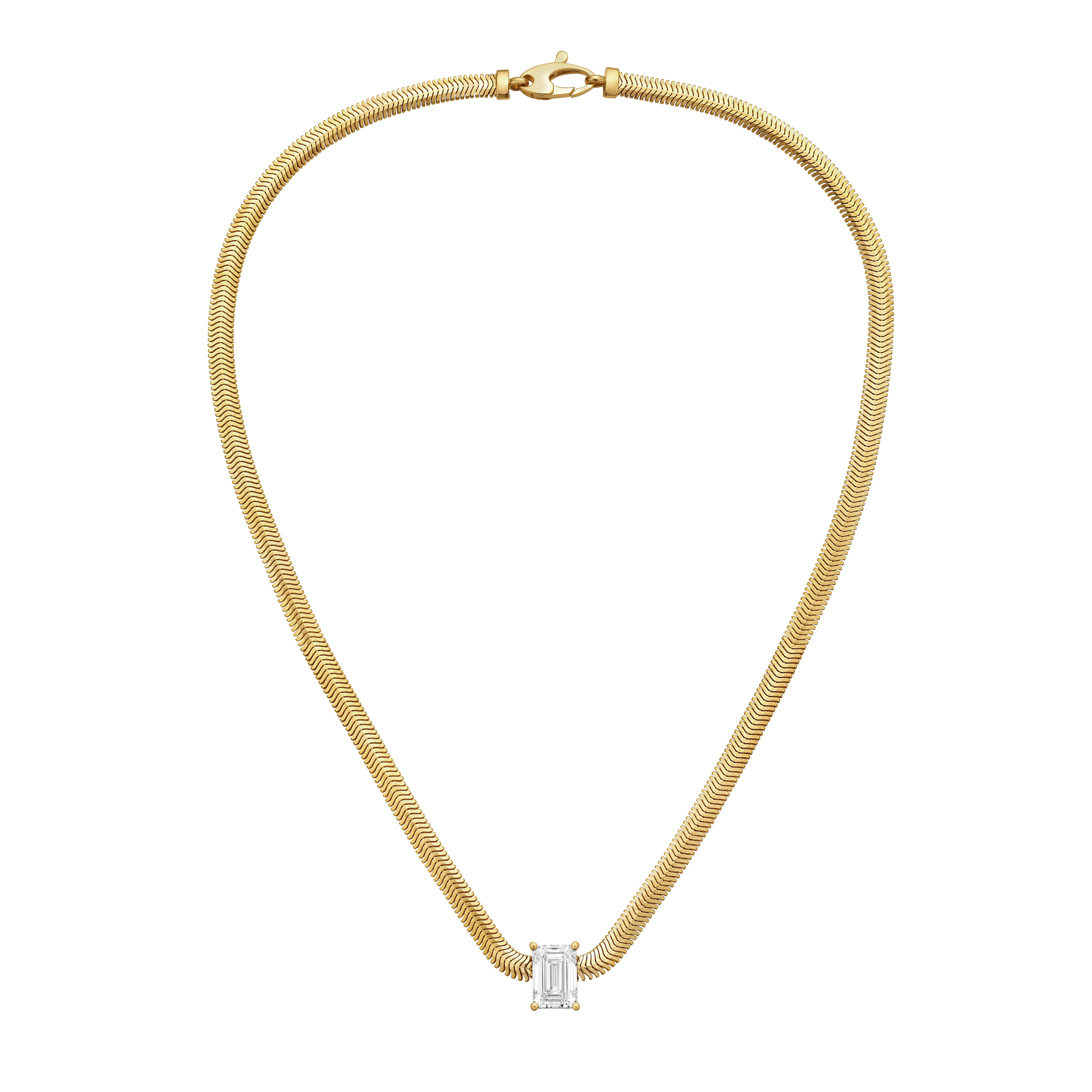 Lab Grown Emerald Pendant With Gold Snack Chain