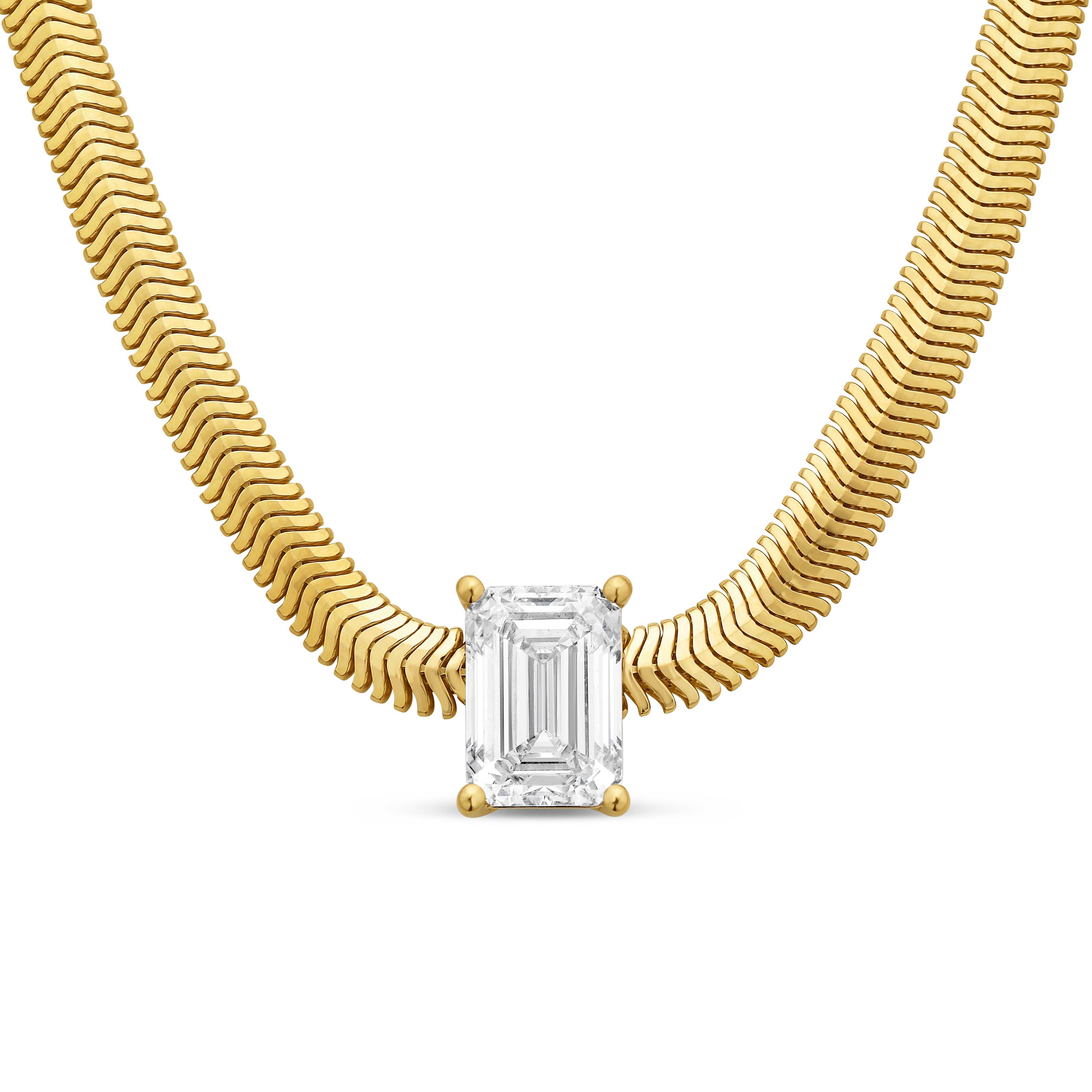 Lab Grown Emerald Pendant With Gold Snack Chain