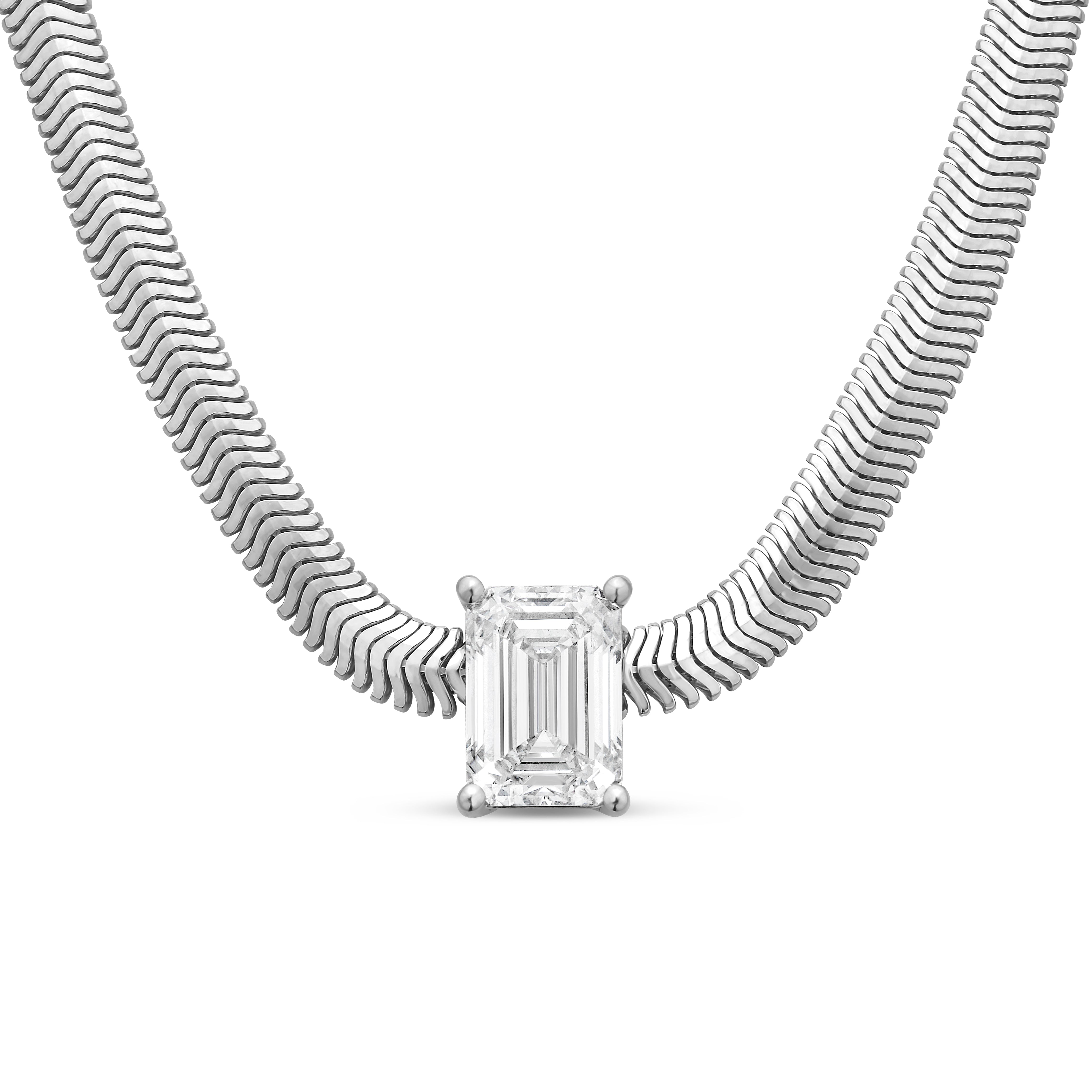 Lab Grown Emerald Pendant With Gold Snack Chain