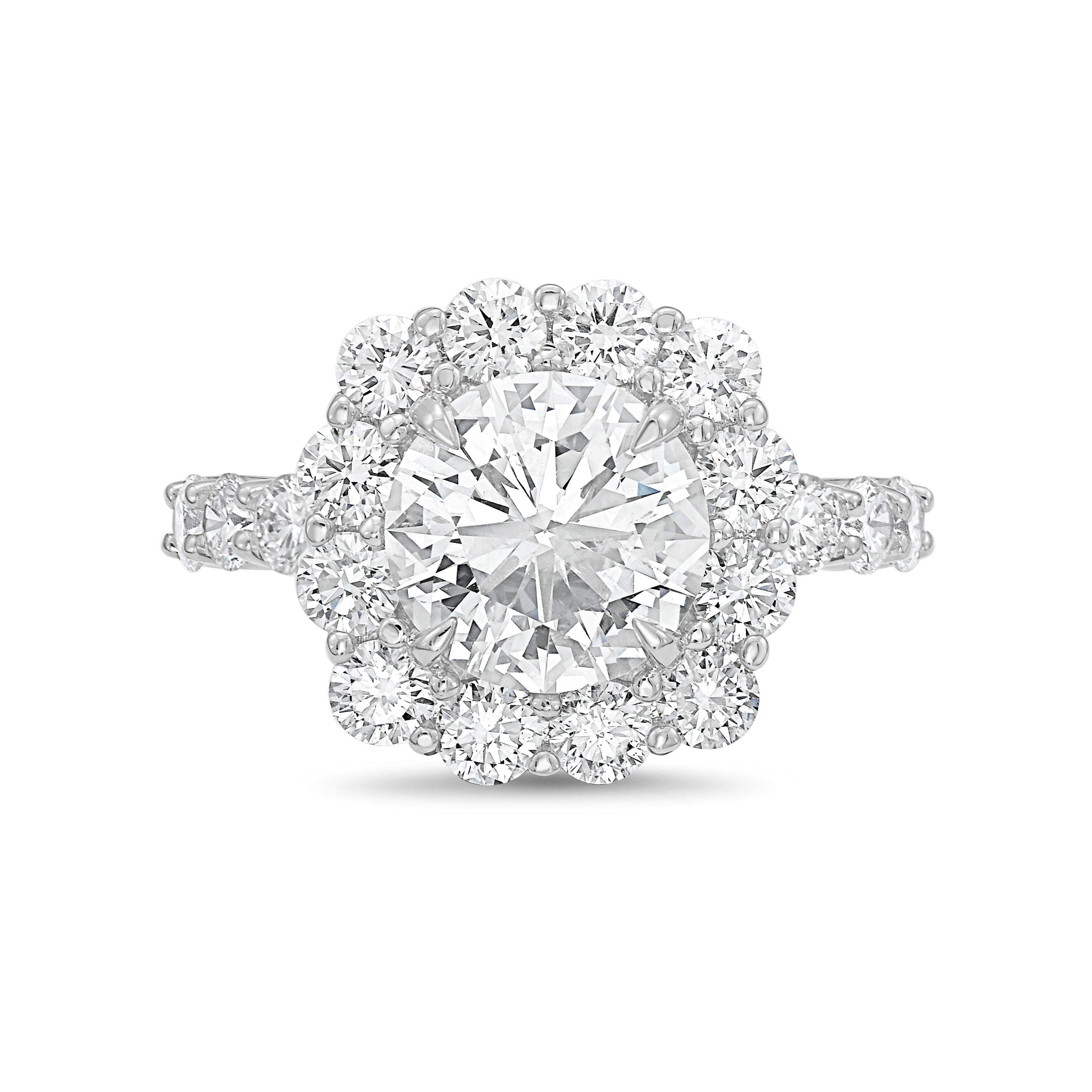 Lab Grown Round Halo Ring With Accented Diamonds