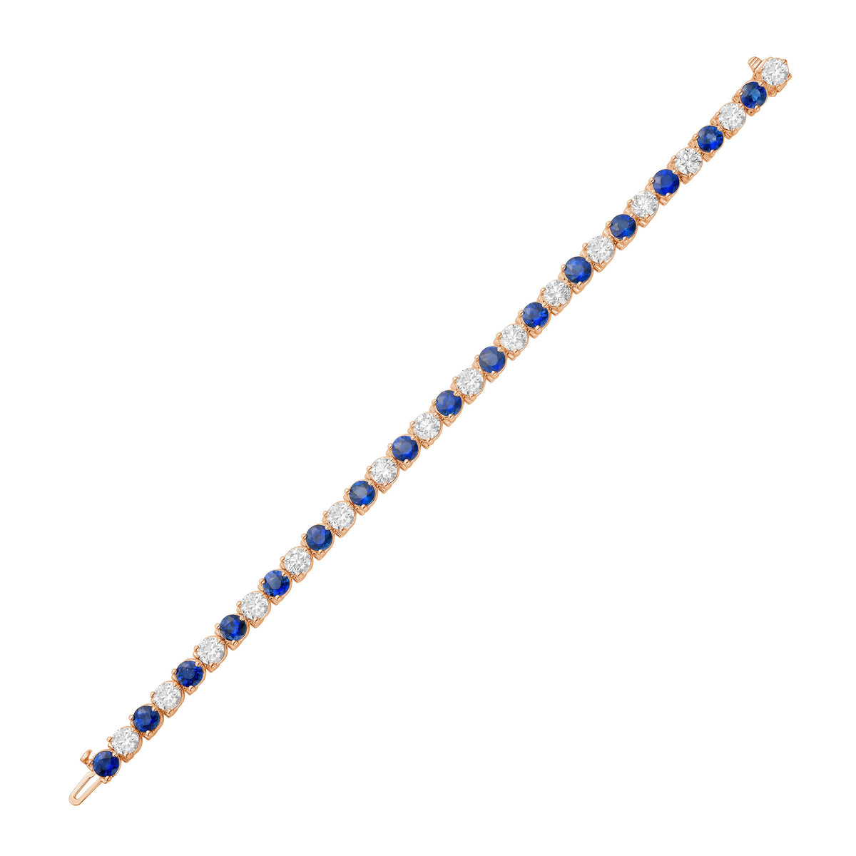 Sapphire and Diamond Tennis Bracelet, 3-Prong, 18K Gold
