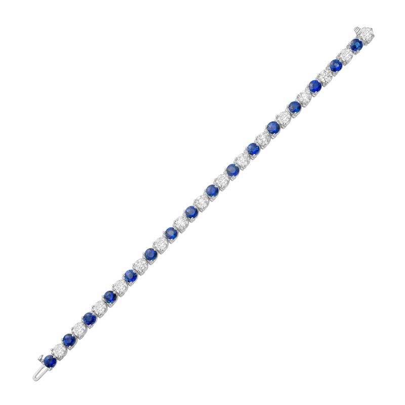 6.55cts Ceylon Sapphire and 7.27cts Diamond Tennis Bracelet, 3-Prong, 18K Gold