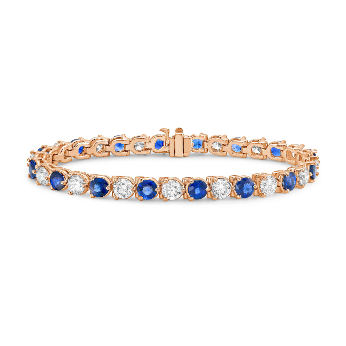 Sapphire and Diamond Tennis Bracelet, 3-Prong, 18K Gold