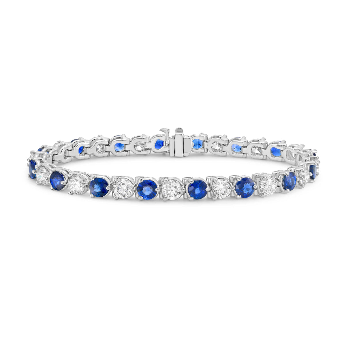 Sapphire and Diamond Tennis Bracelet, 3-Prong, 18K Gold