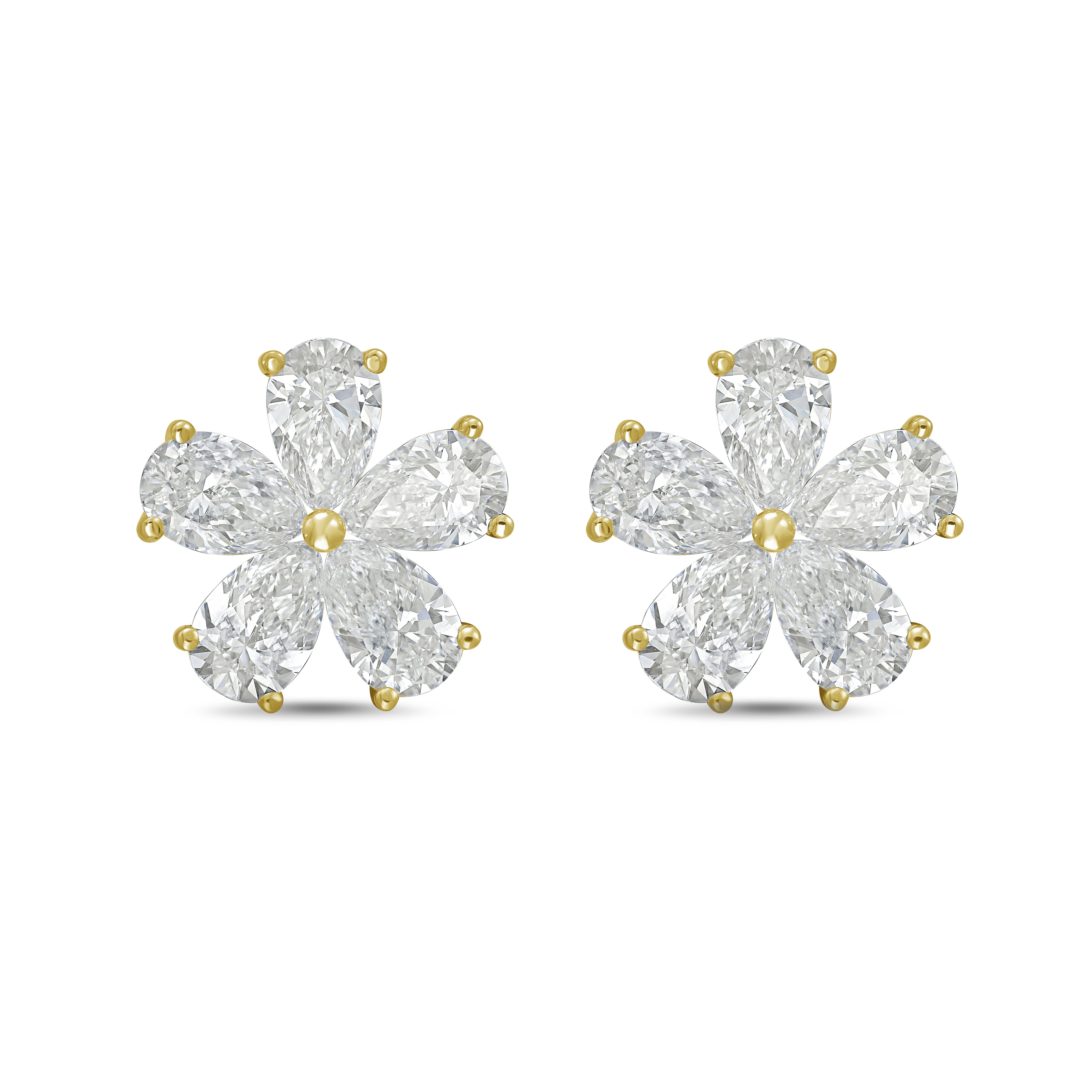 Lab Grown Pear Diamond Flower Cluster Earrings
