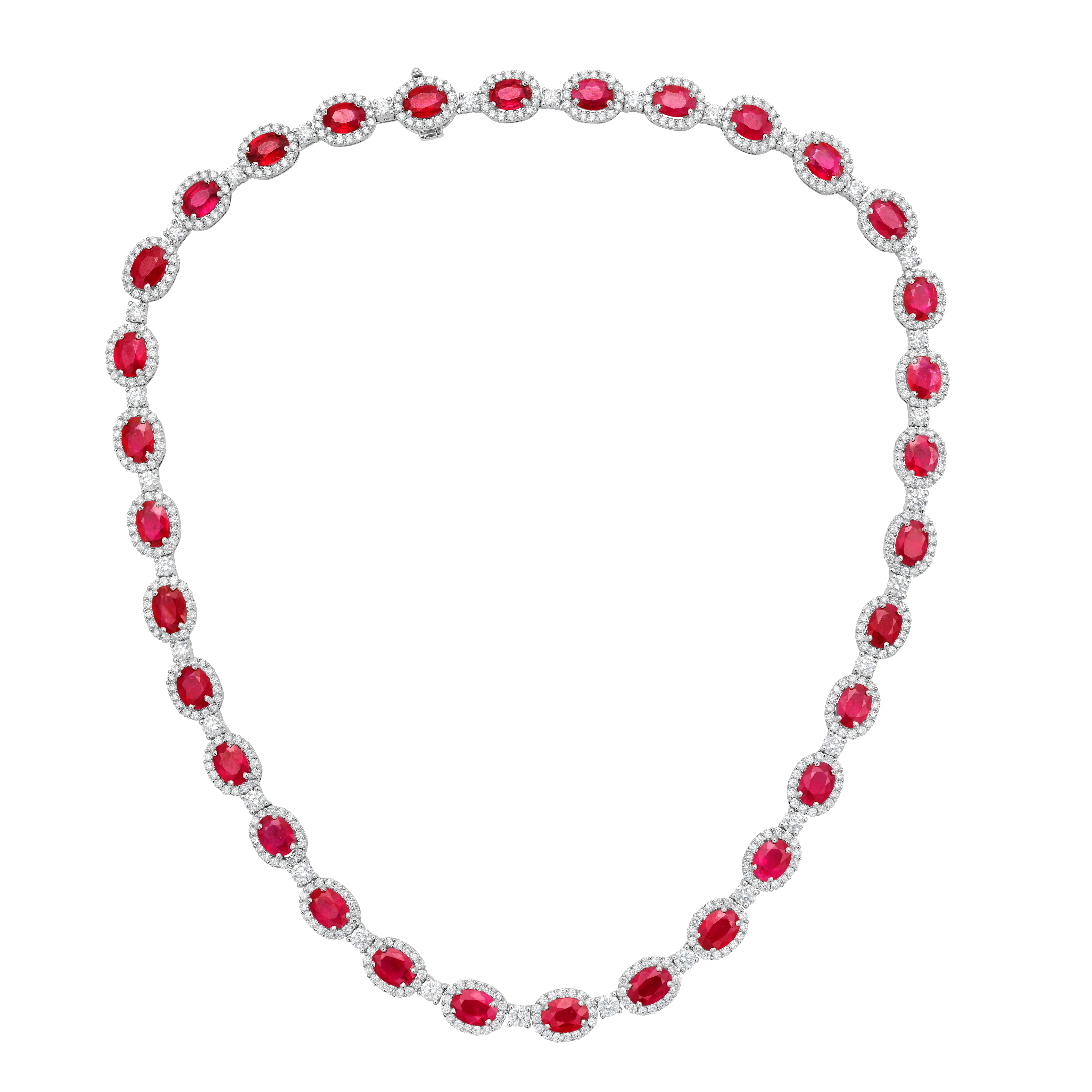 Oval Ruby And Diamond Halo Necklace