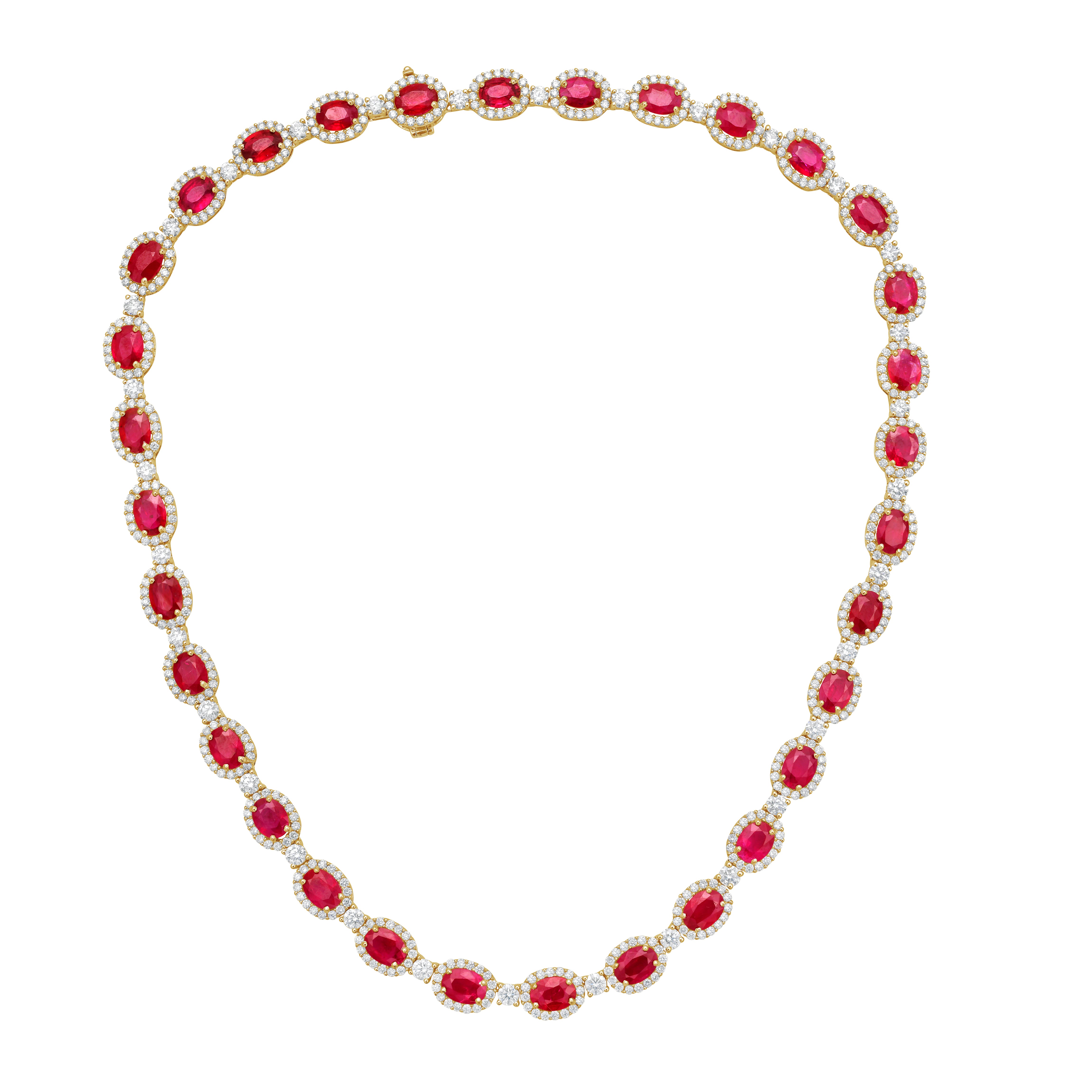 Oval Ruby And Diamond Halo Necklace