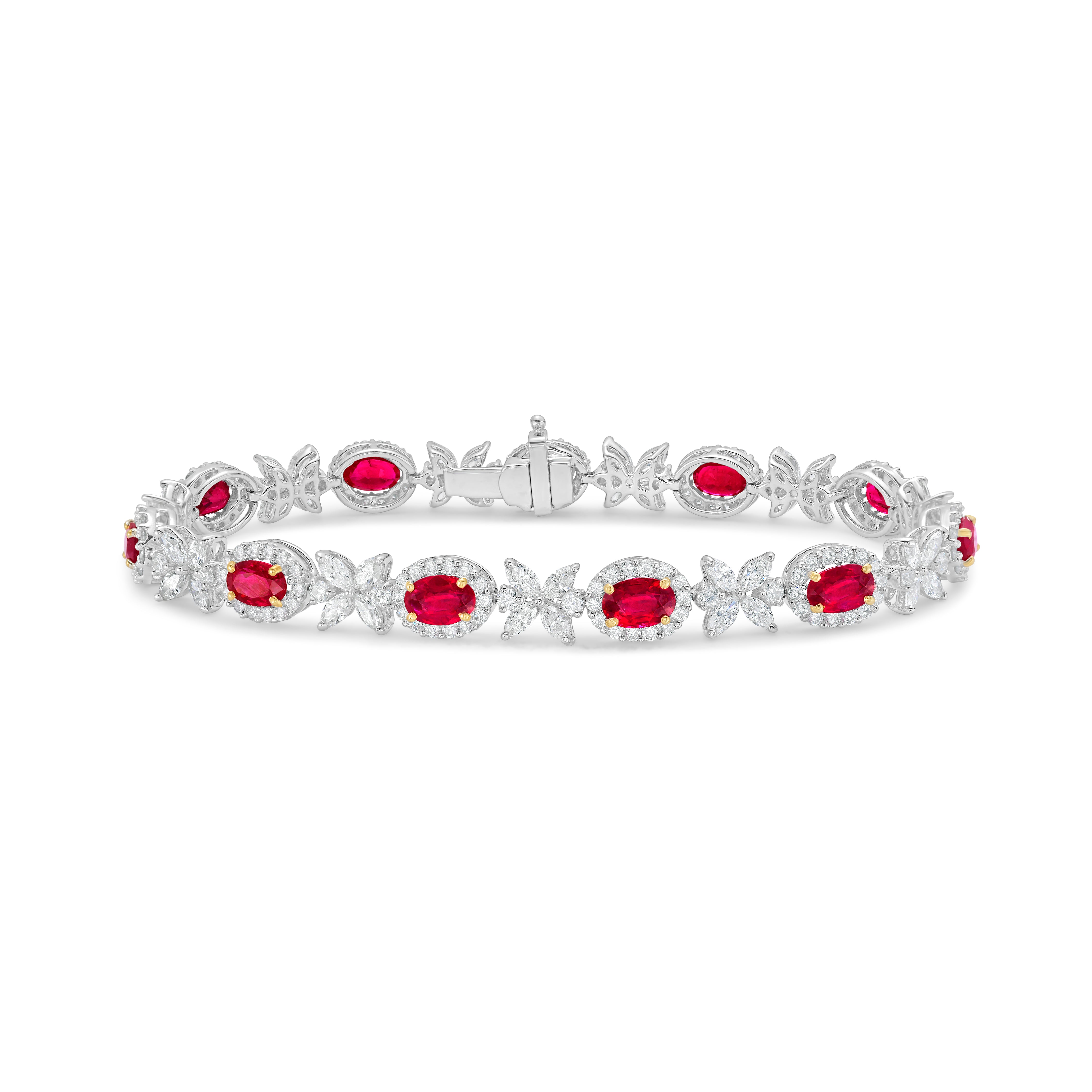 Oval Ruby And Diamond Halo Bracelet