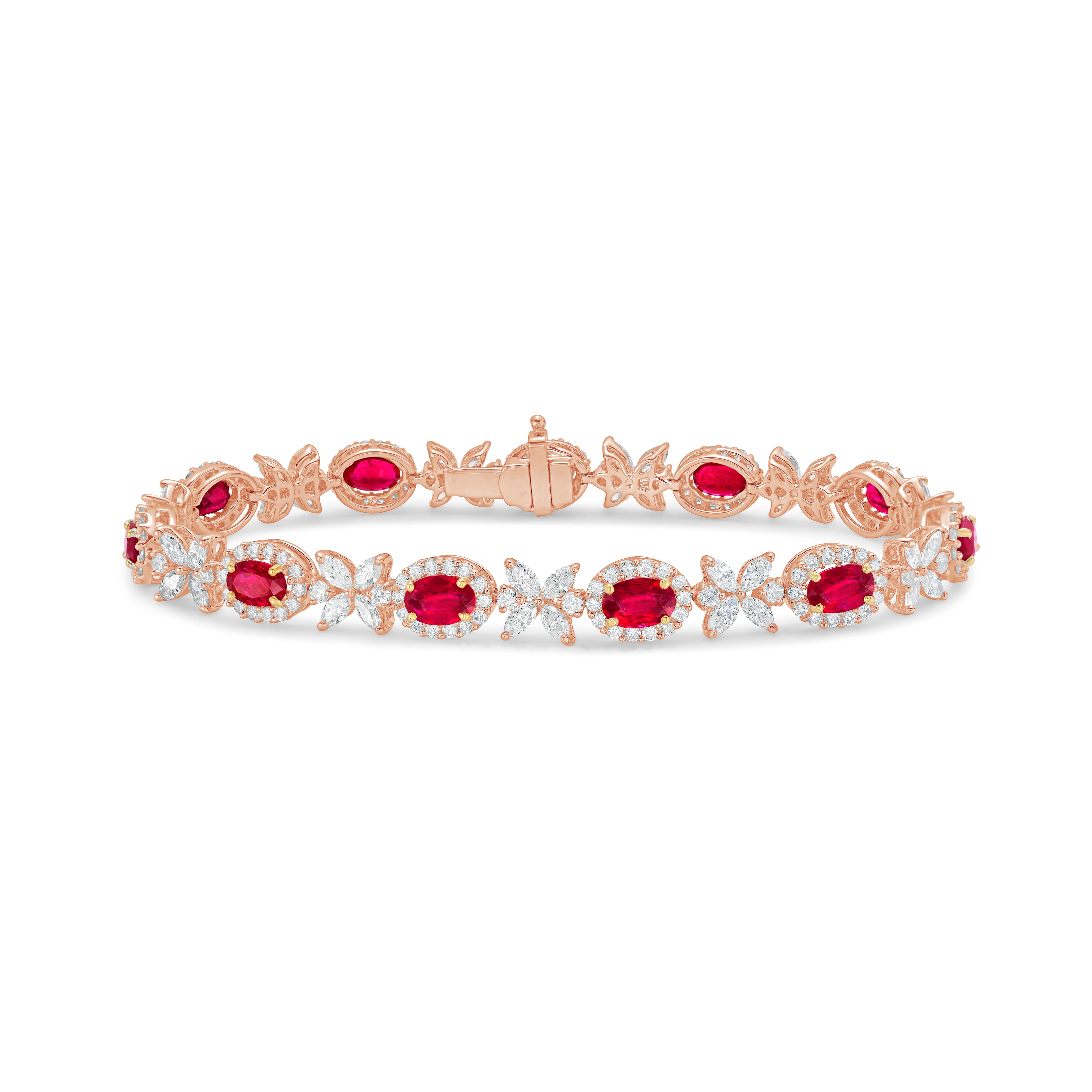Oval Ruby And Diamond Halo Bracelet