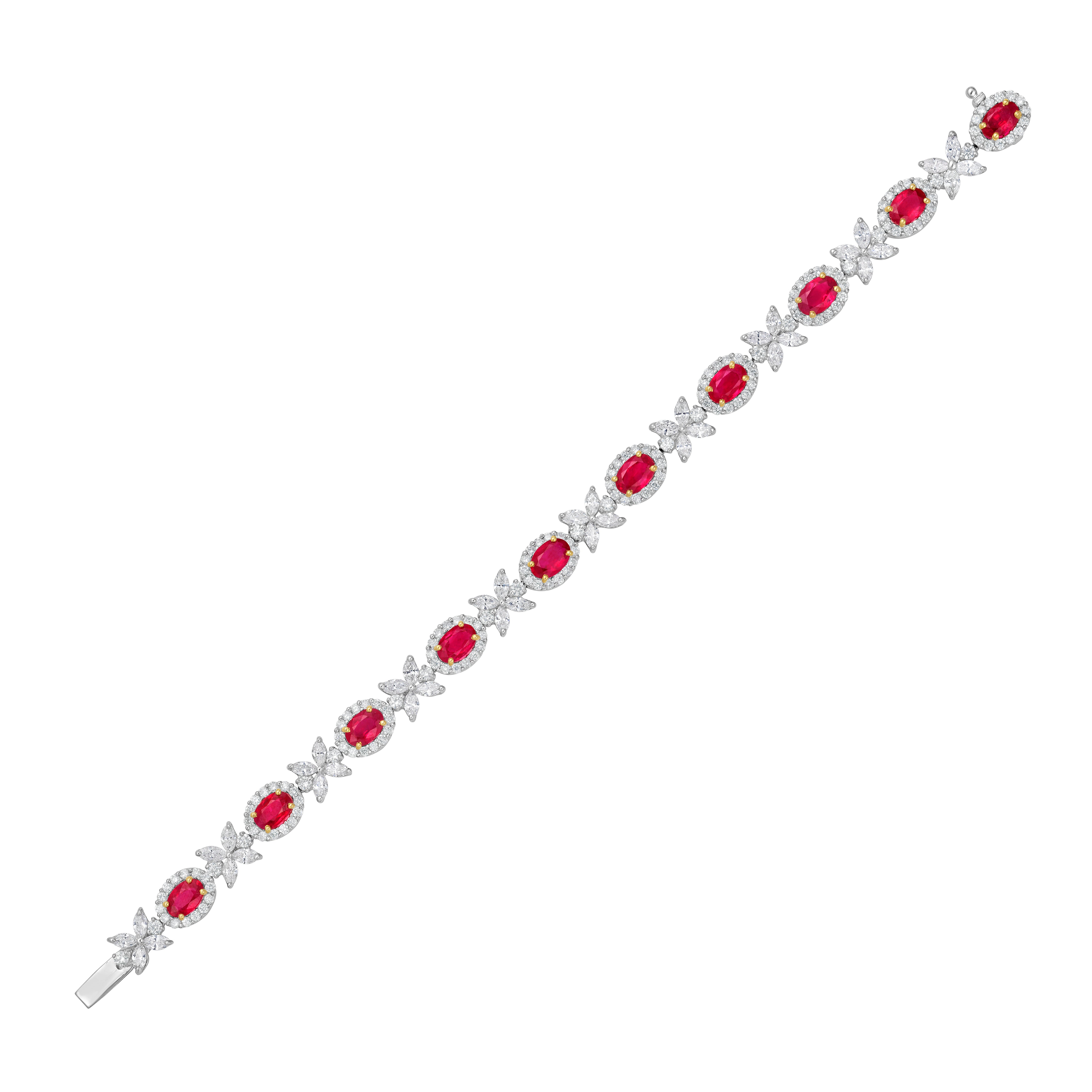 Oval Ruby And Diamond Halo Bracelet
