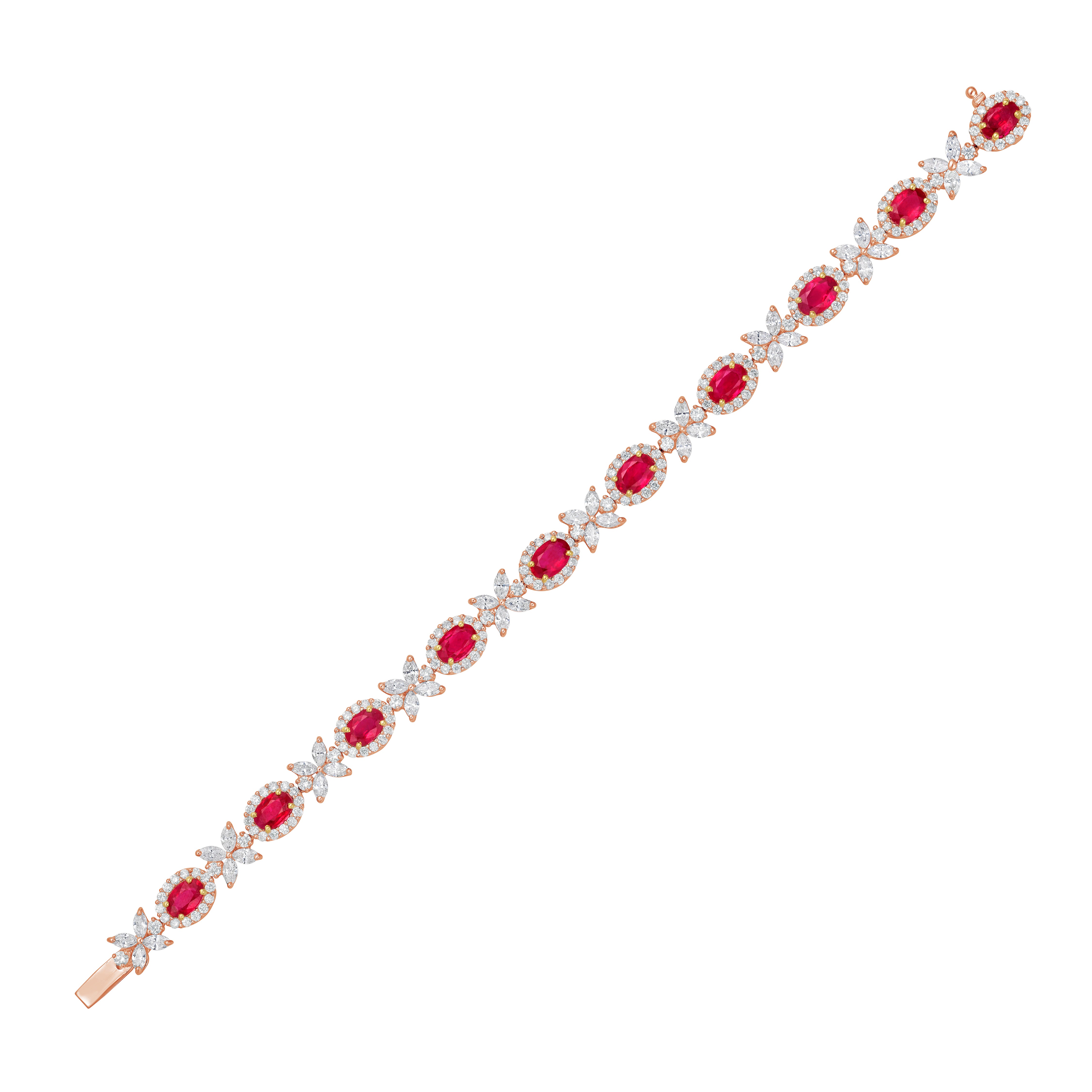 Oval Ruby And Diamond Halo Bracelet