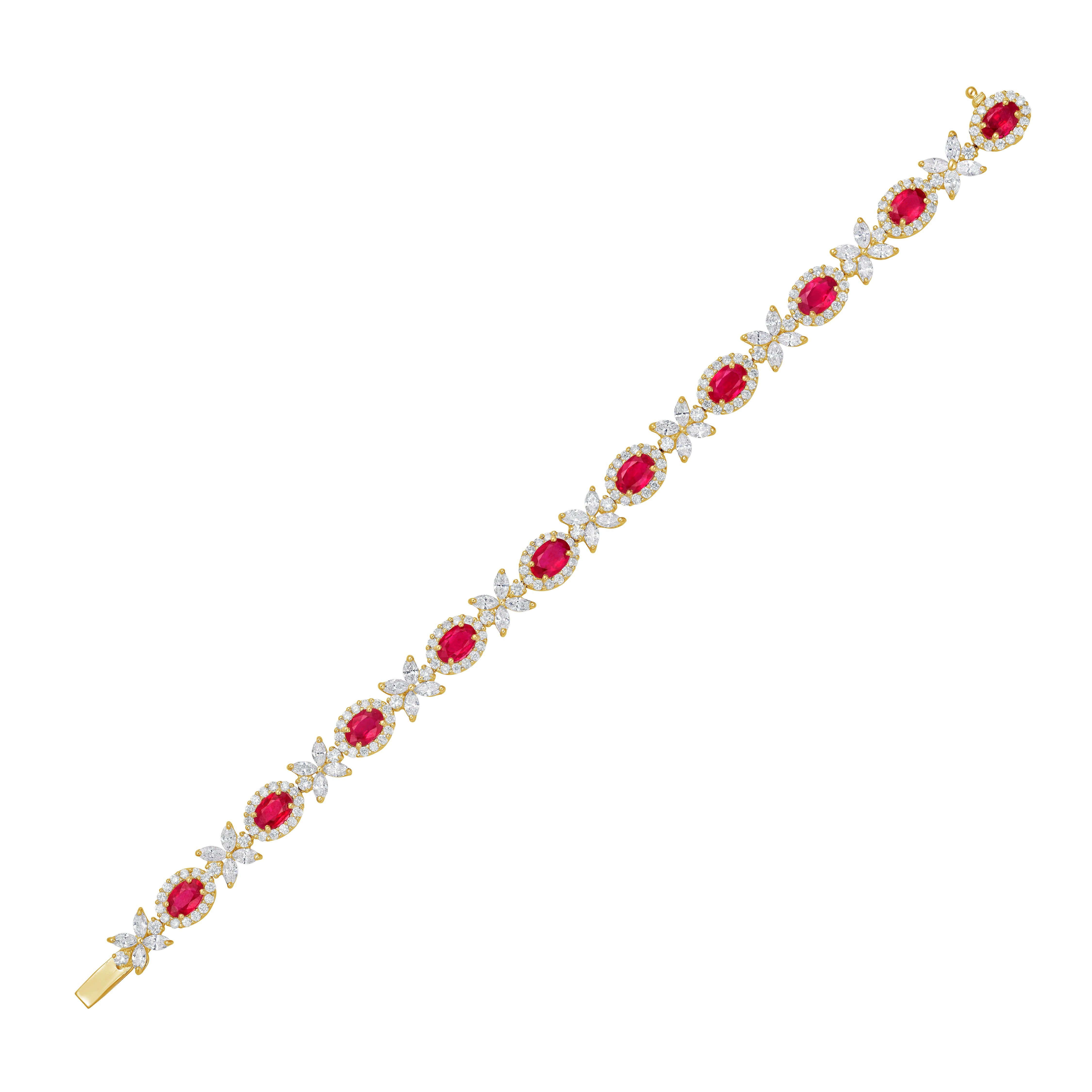 Oval Ruby And Diamond Halo Bracelet