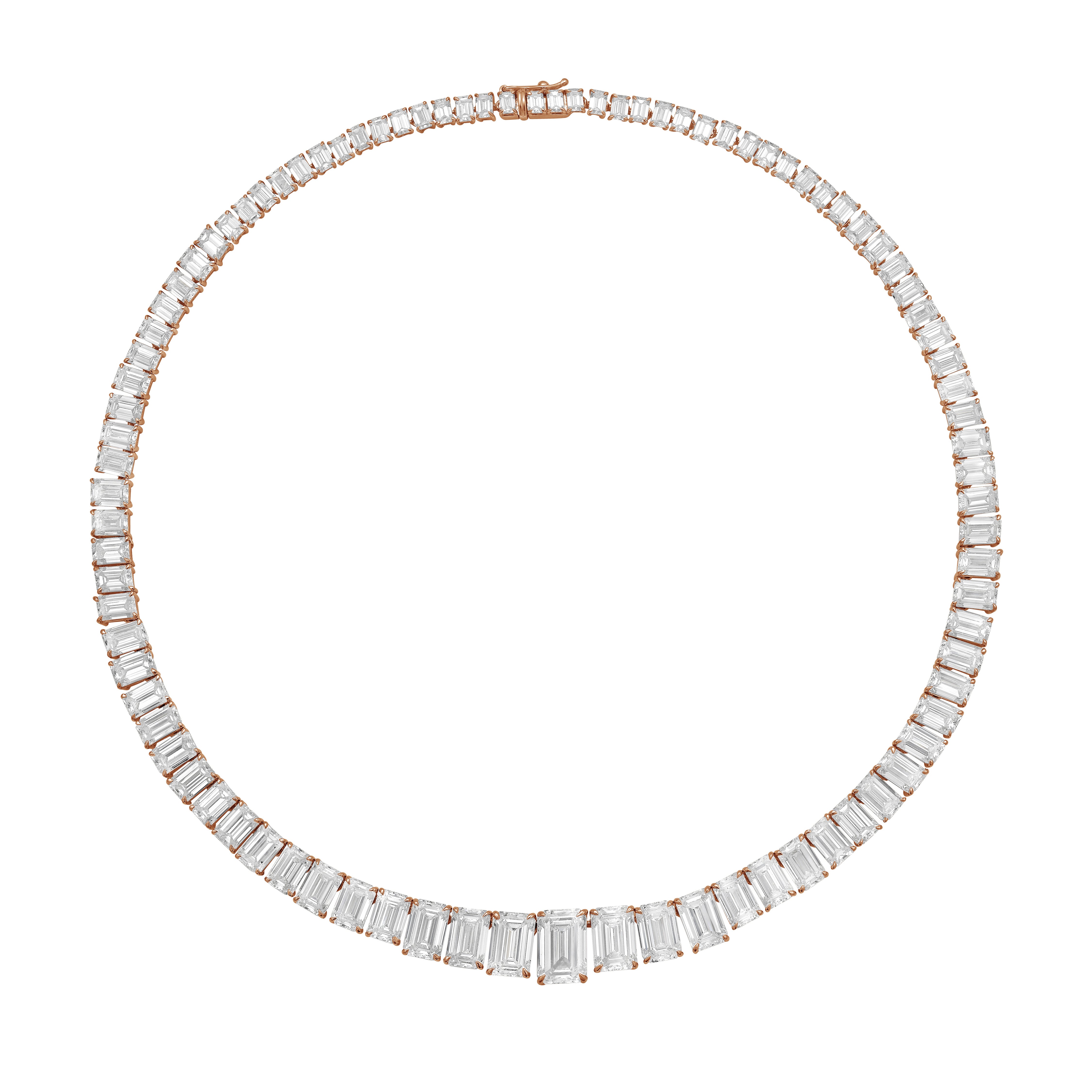 Lab Grown Graduated Emerald Diamond Tennis Necklace