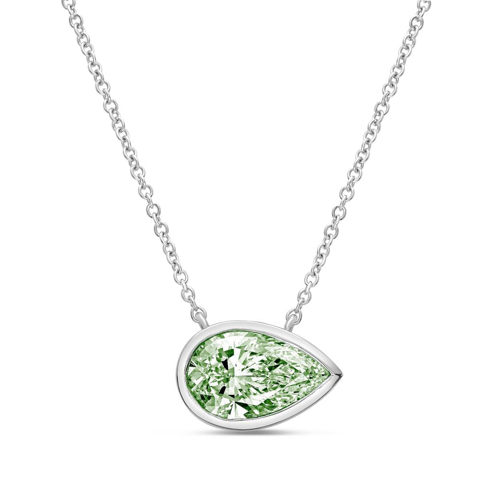 Lab-Grown Green East-West Pear Diamond Bezel Pendant, 14K Gold