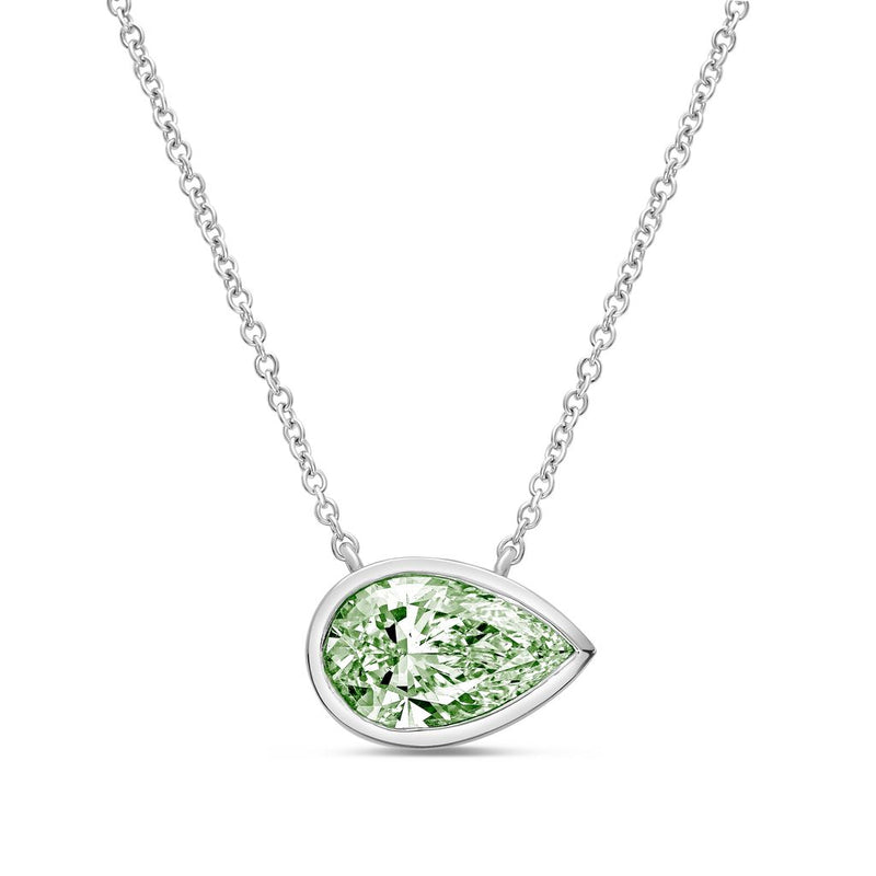 Lab-Grown Green East-West Pear Diamond Bezel Pendant, 14K Gold