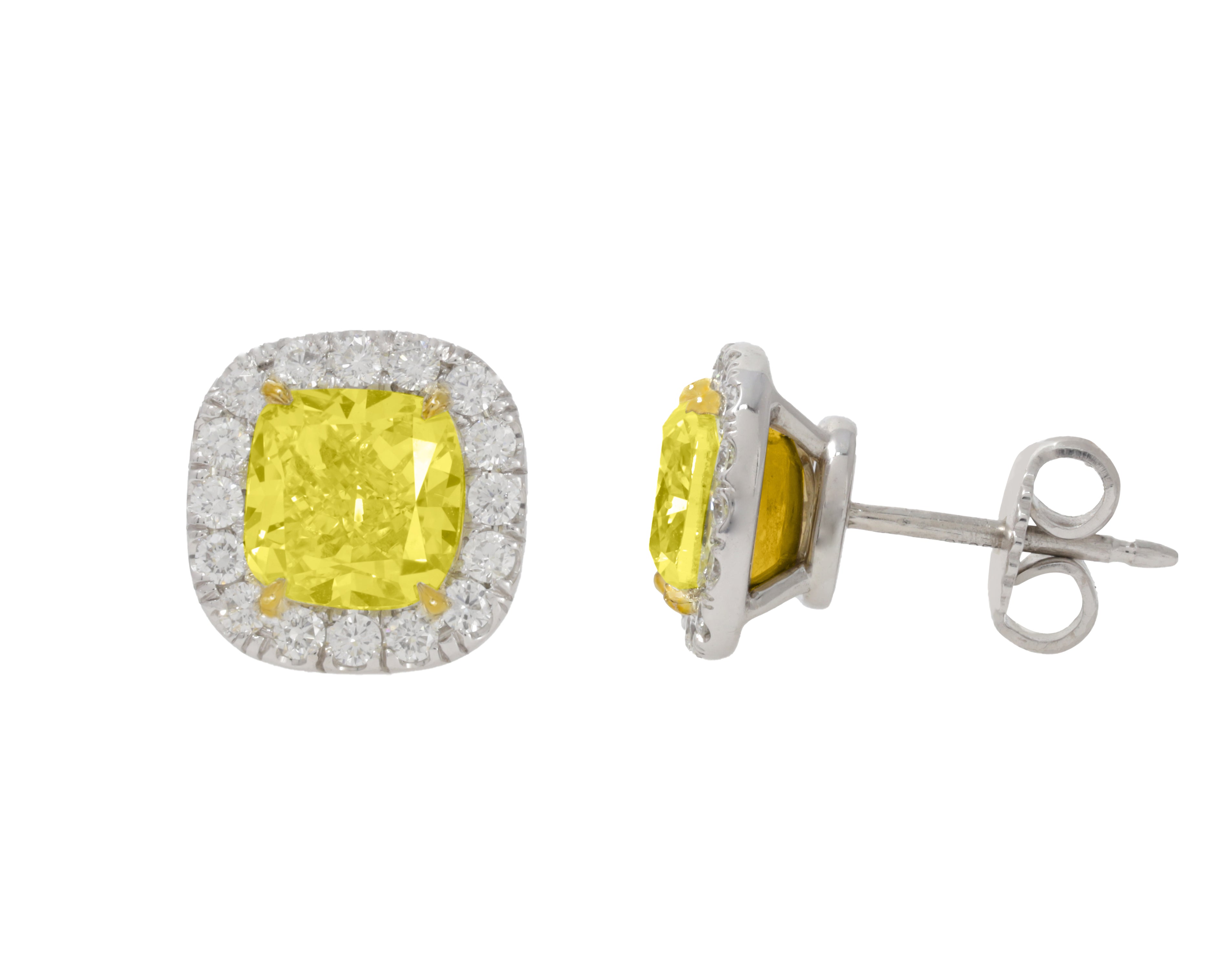 3.01ct Fancy Yellow Diamond Halo Stud Earring