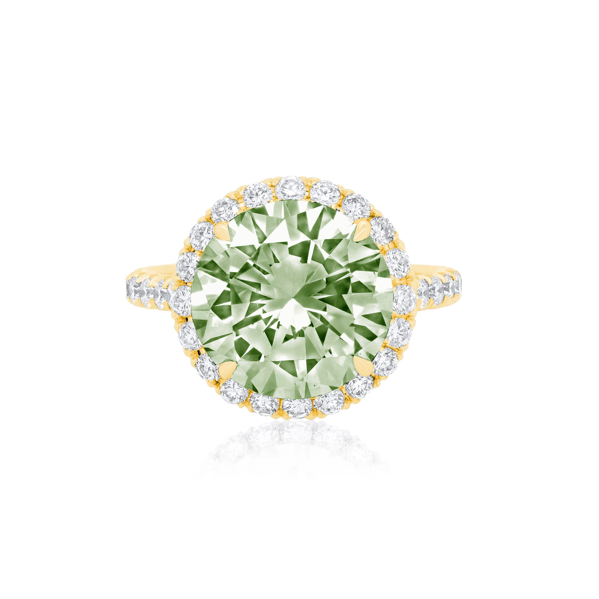 Lab-Grown Green Round Diamond Pave Halo Ring, 14K Gold