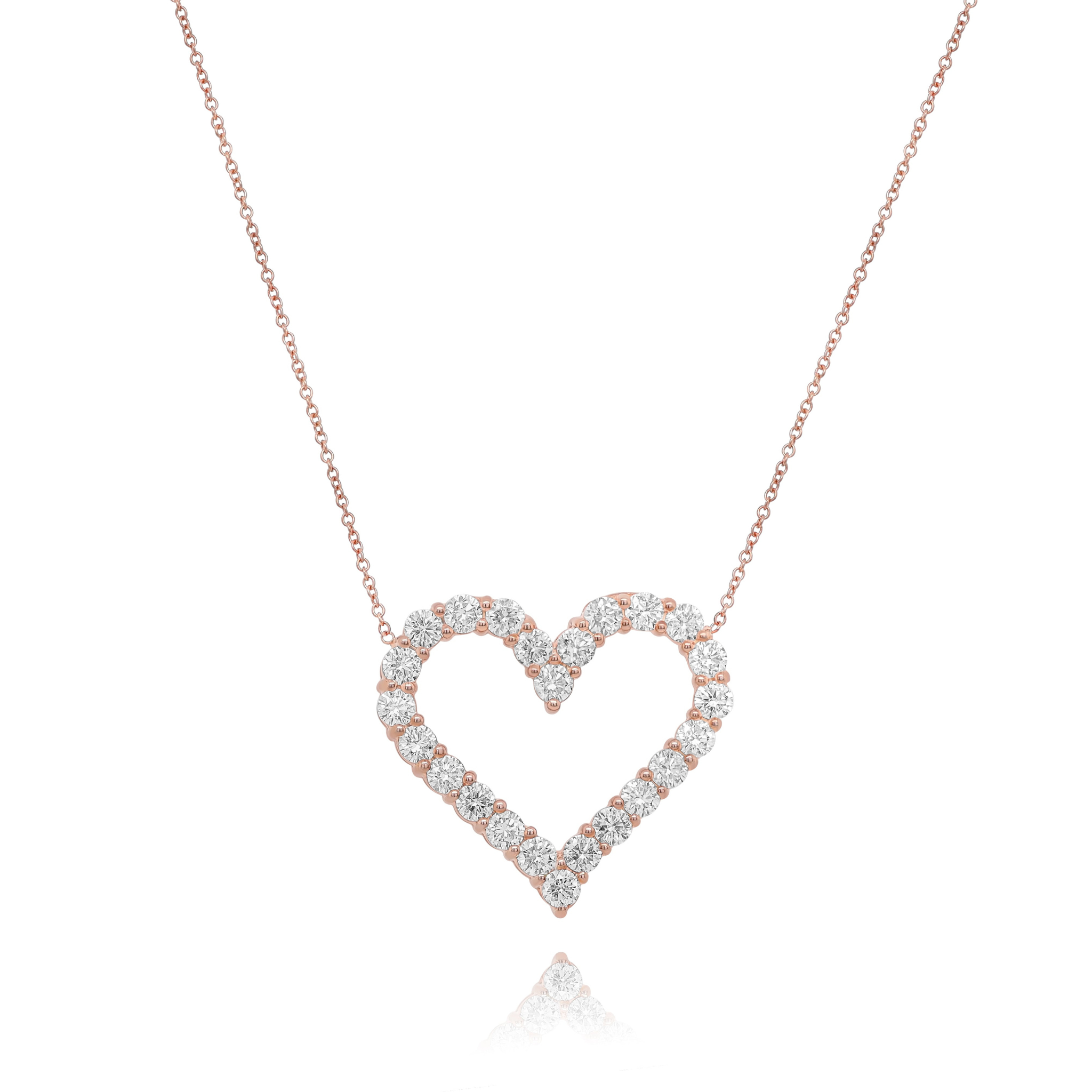 Diamond open heart pendant in rose gold, 1.65 carats total weight