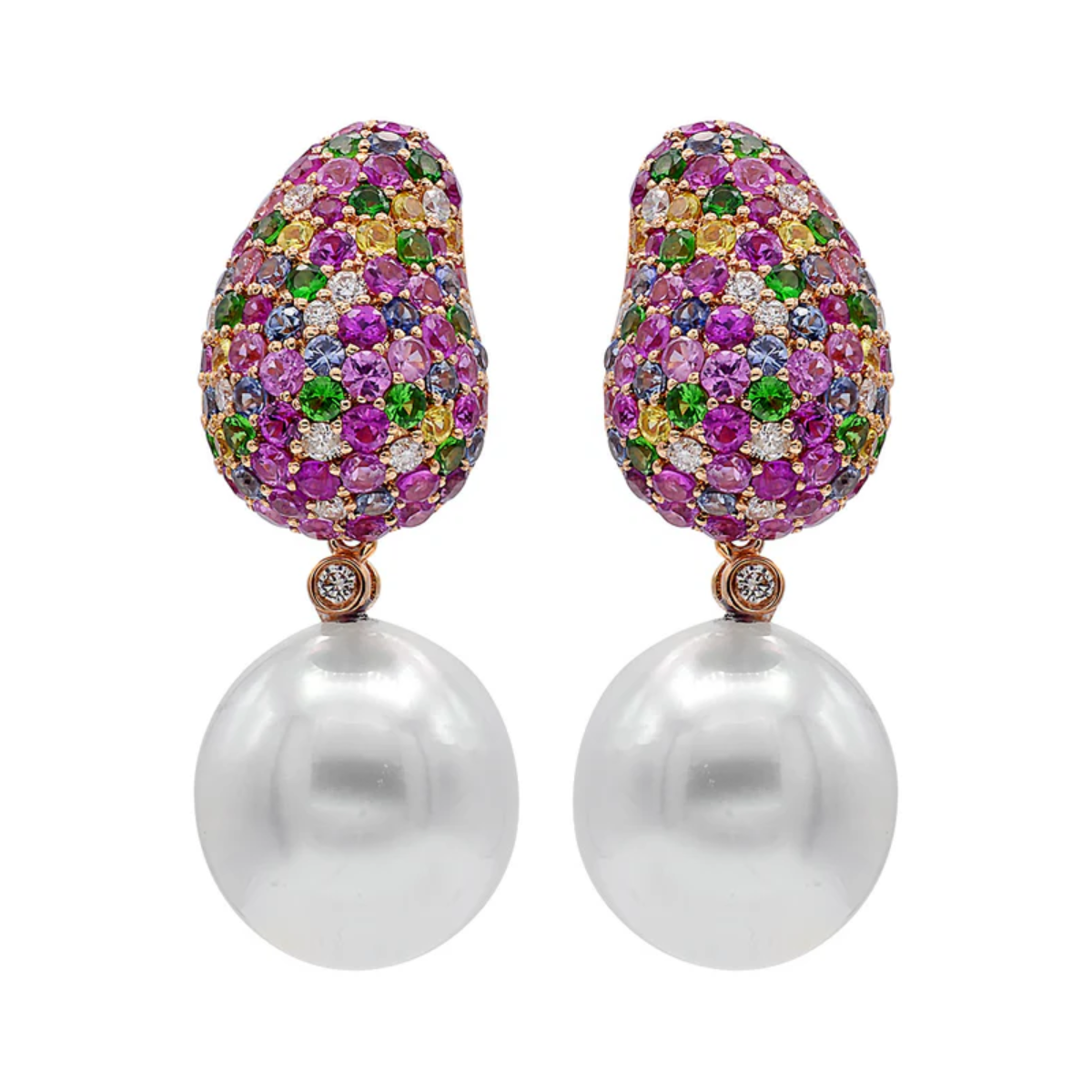 Pave Sapphire Pearl Drop Earrings