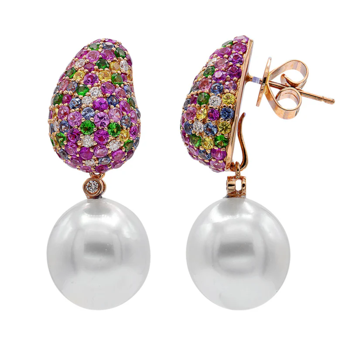 Pave Sapphire Pearl Drop Earrings