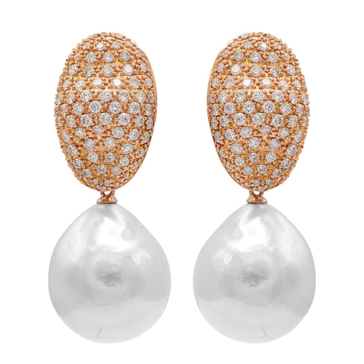 Pave Diamond Pearl Drop Earrings