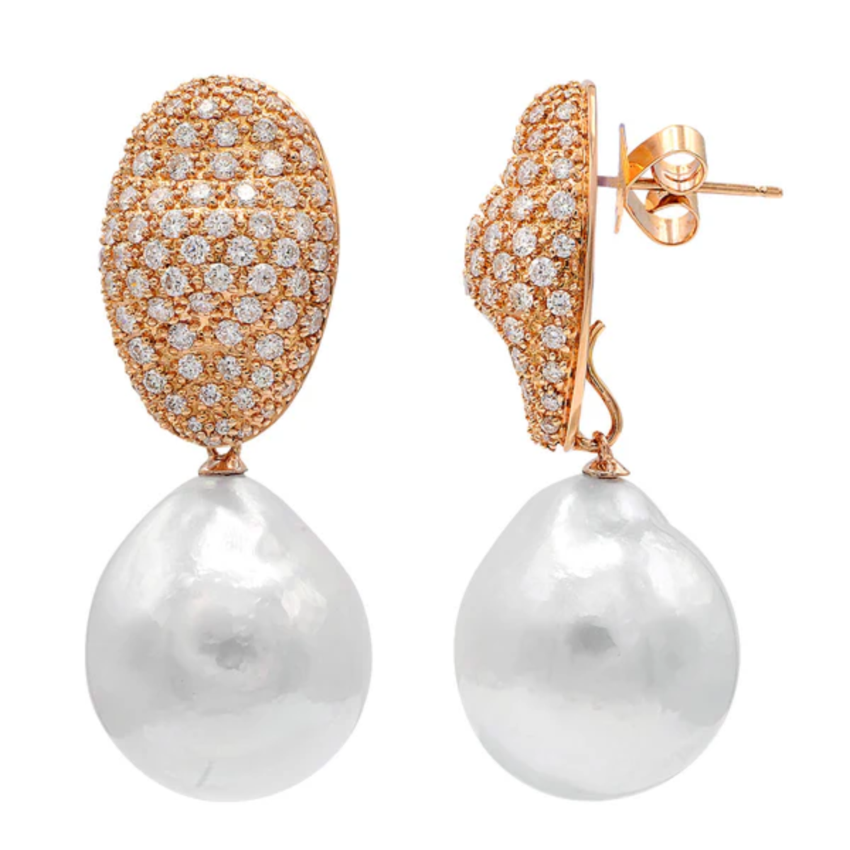 Pave Diamond Pearl Drop Earrings