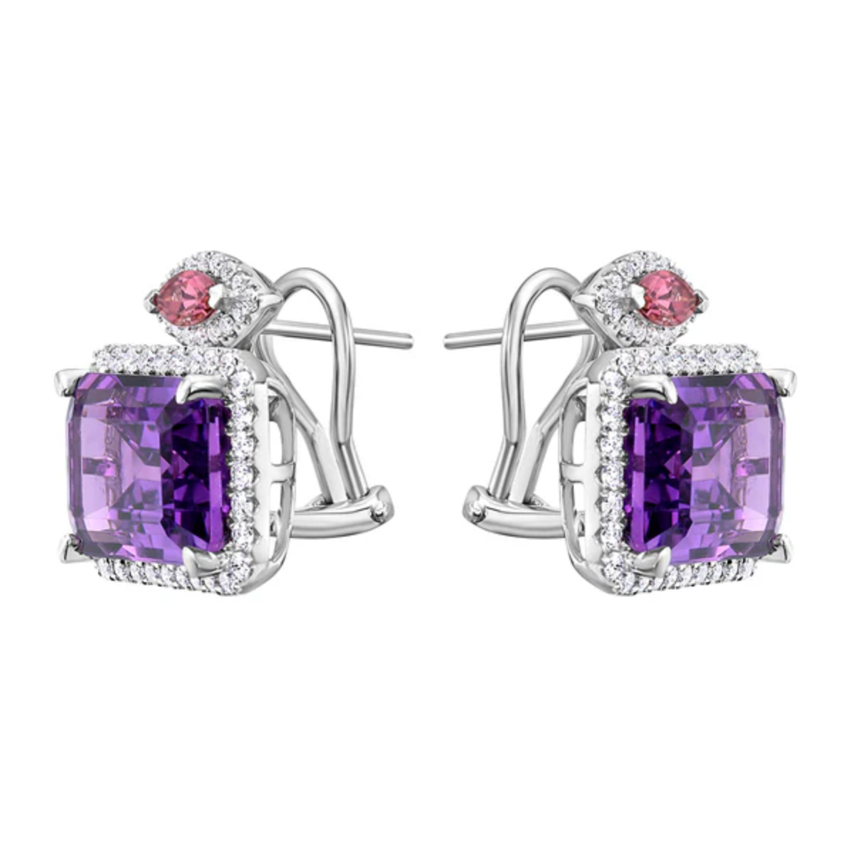 East West Amethyst Halo Earrings