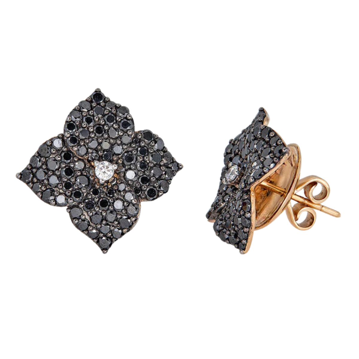 Small Black Diamond Fleur Earring