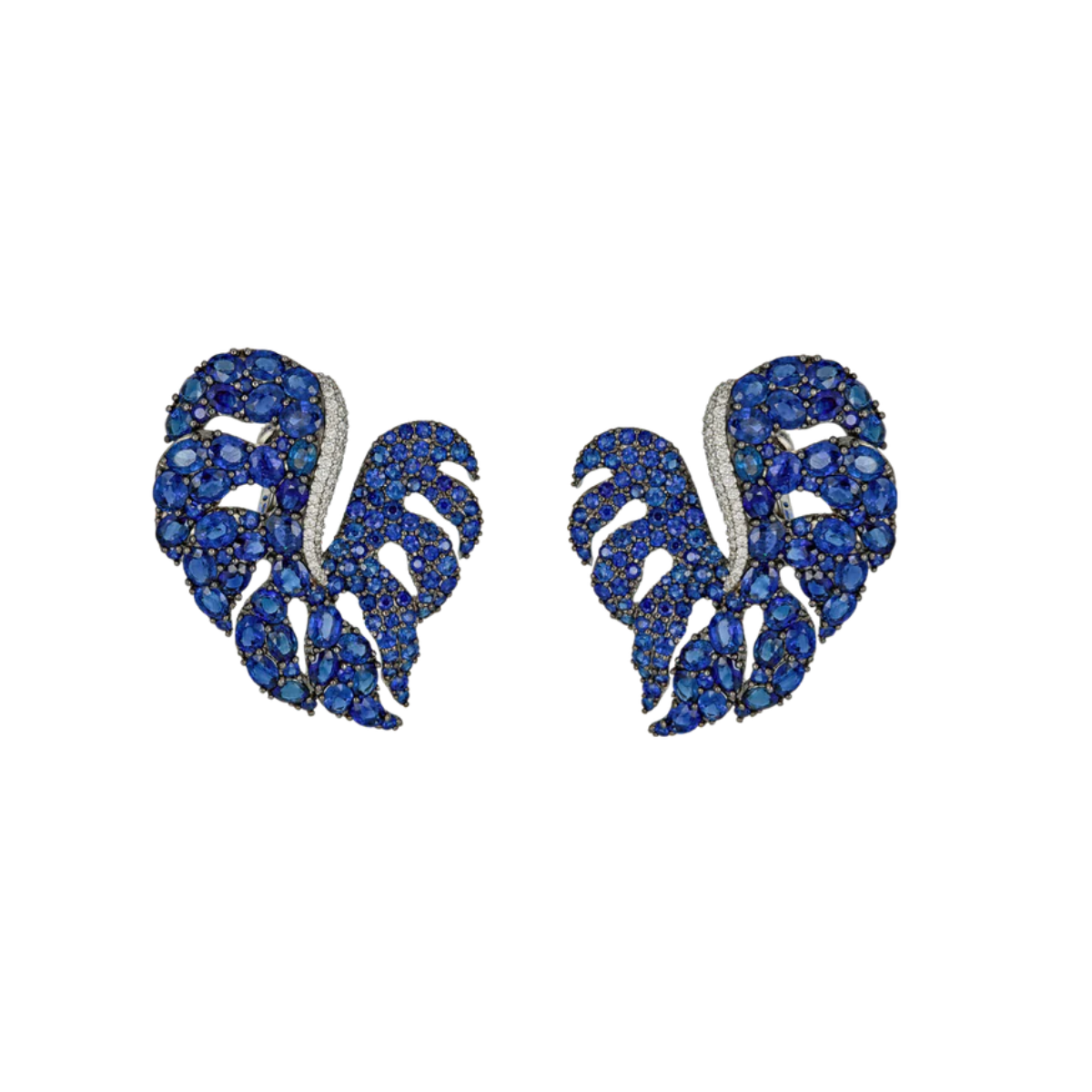 Blue Sapphire Leaf Earring