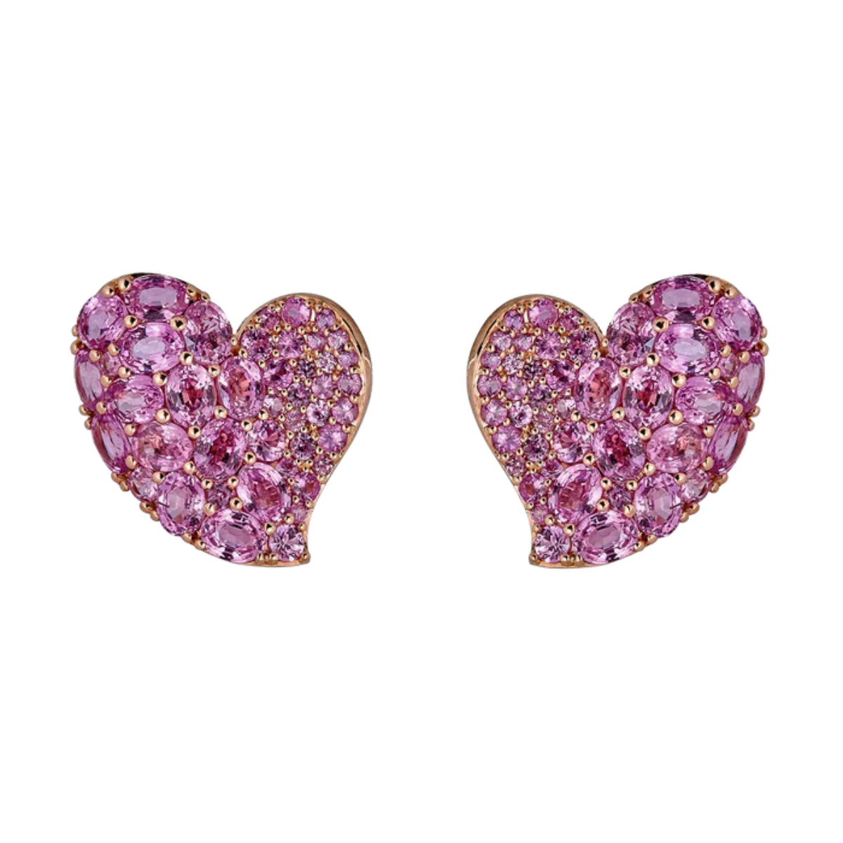 Medium Pink Sapphire Wave Heart Earrings