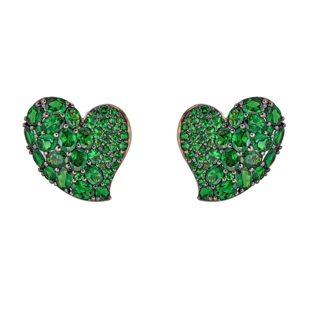 Medium Green Tsavorite Wave Heart Earrings