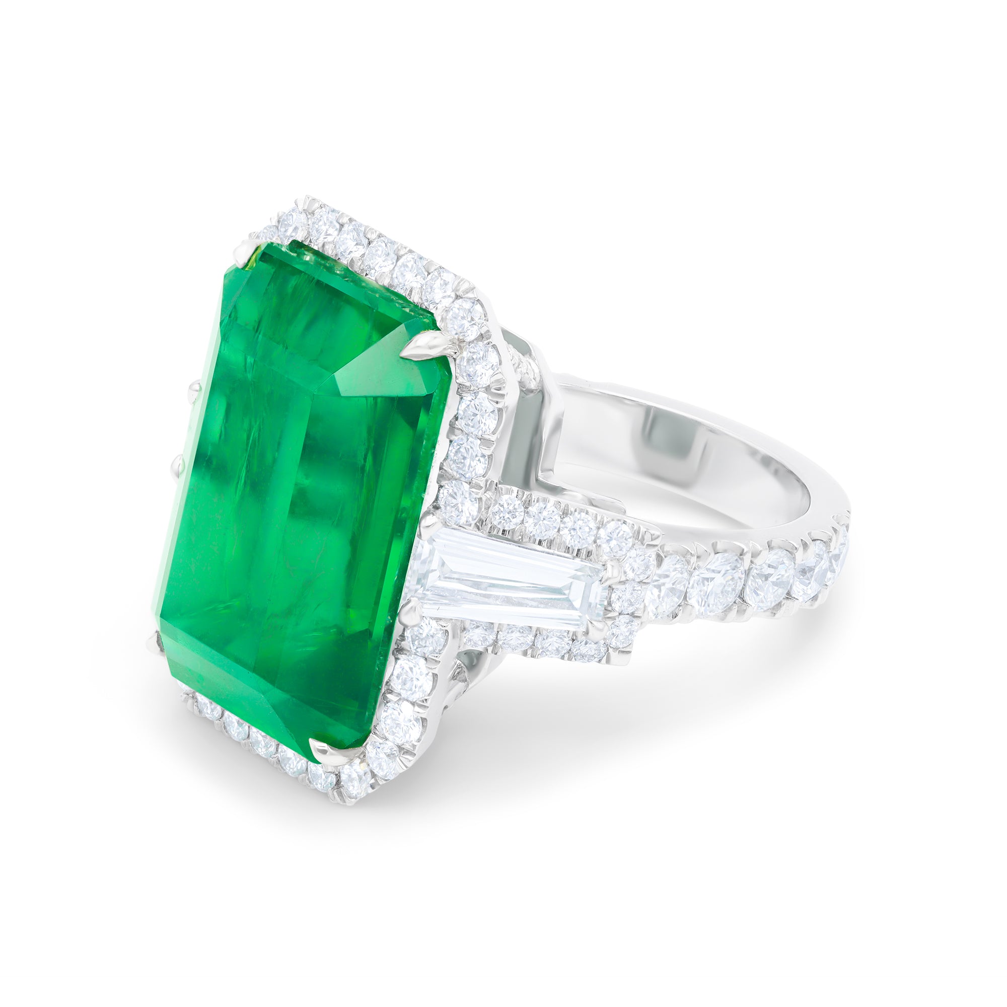 Emerald Halo Baguette Ring
