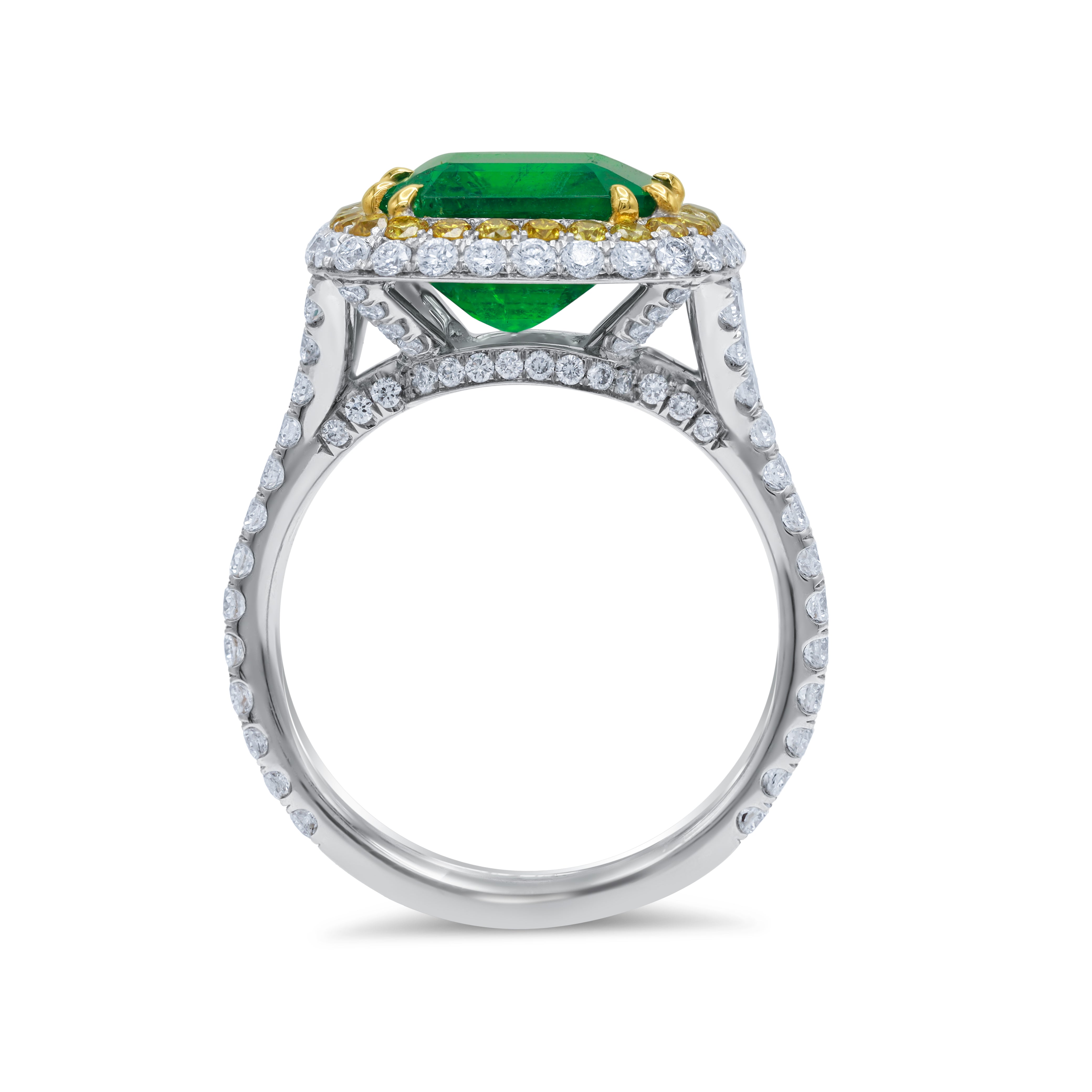 Yellow Diamond Halo Emerald Ring