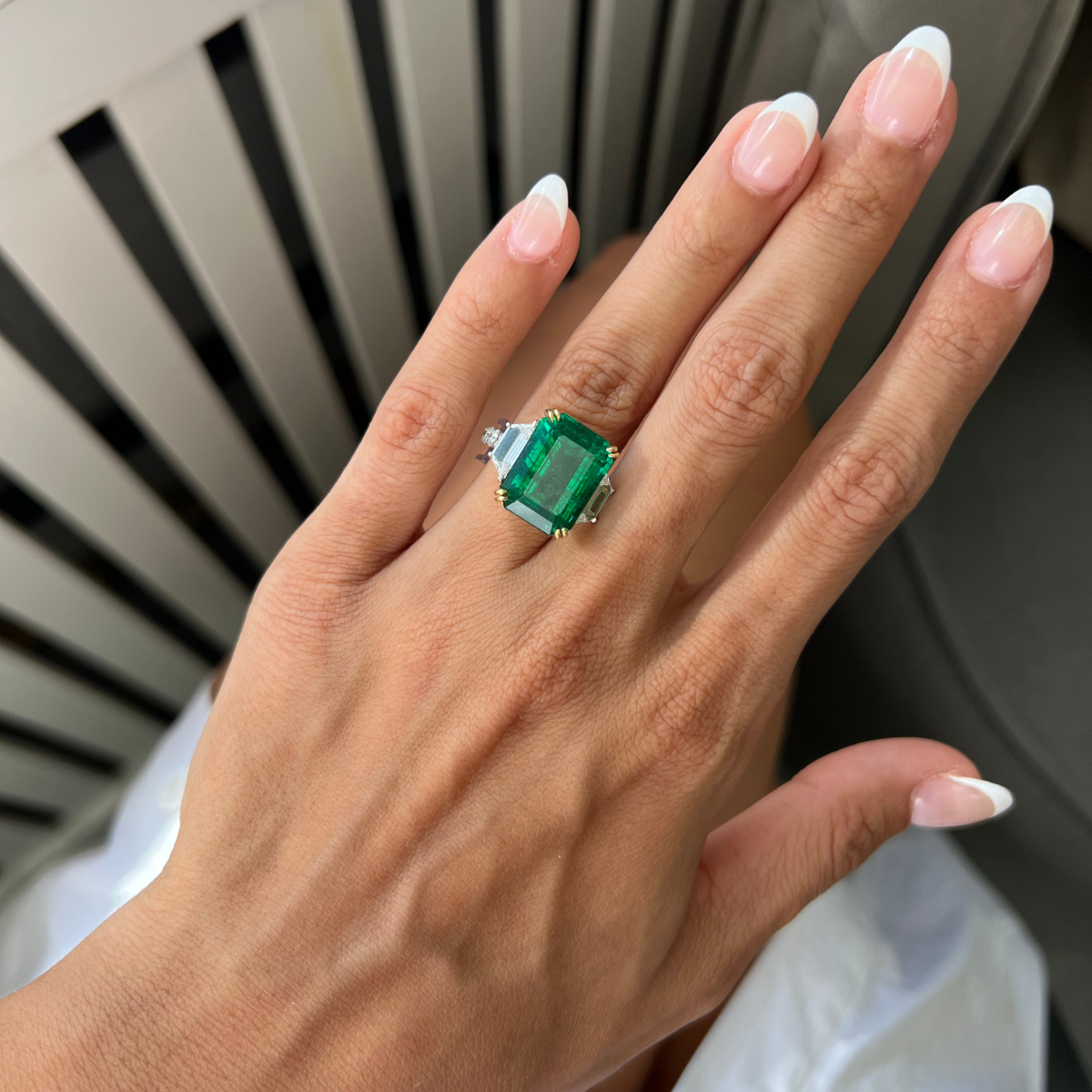 Emerald Three Stone Diamond Ring