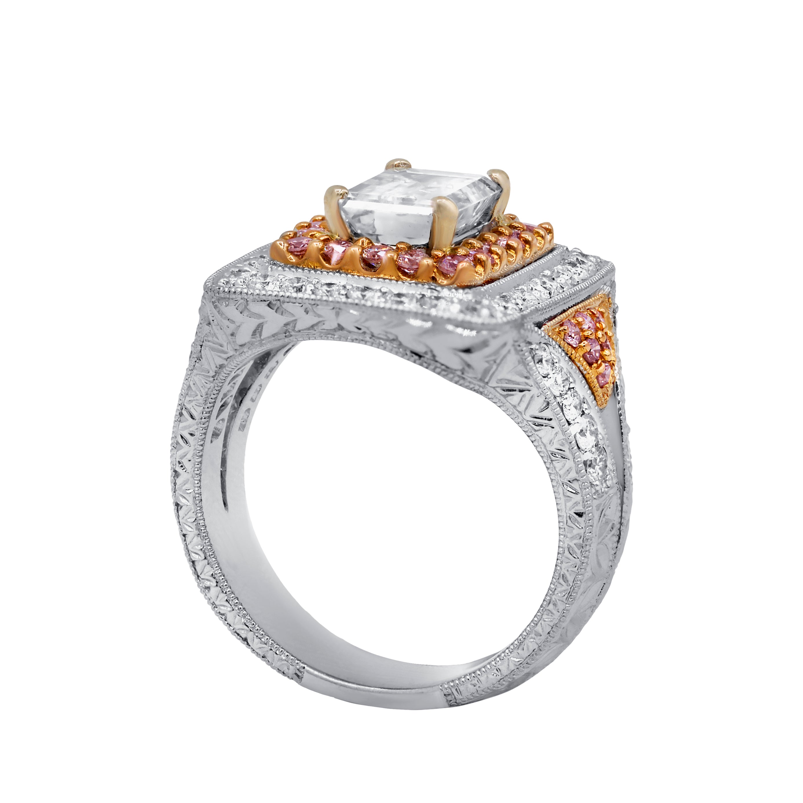 EGL certified emerald cut diamond ring in two-tone gold