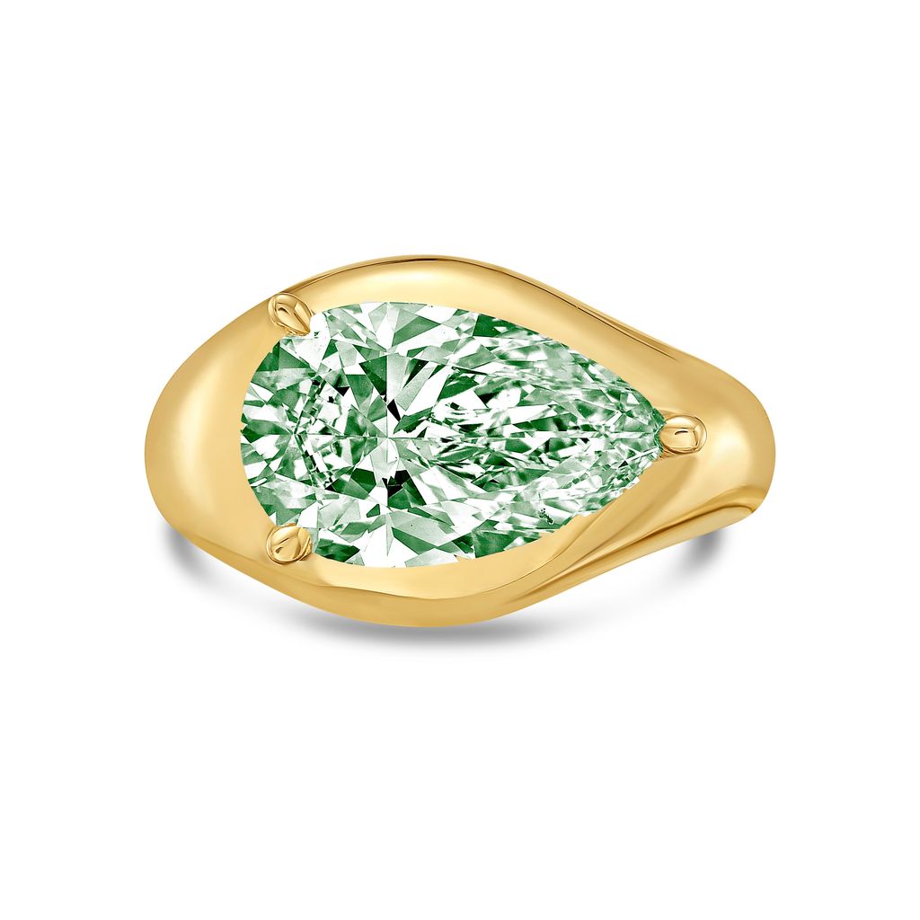 Lab-Grown Green East-West Pear Diamond Dome Ring, 14k Gold