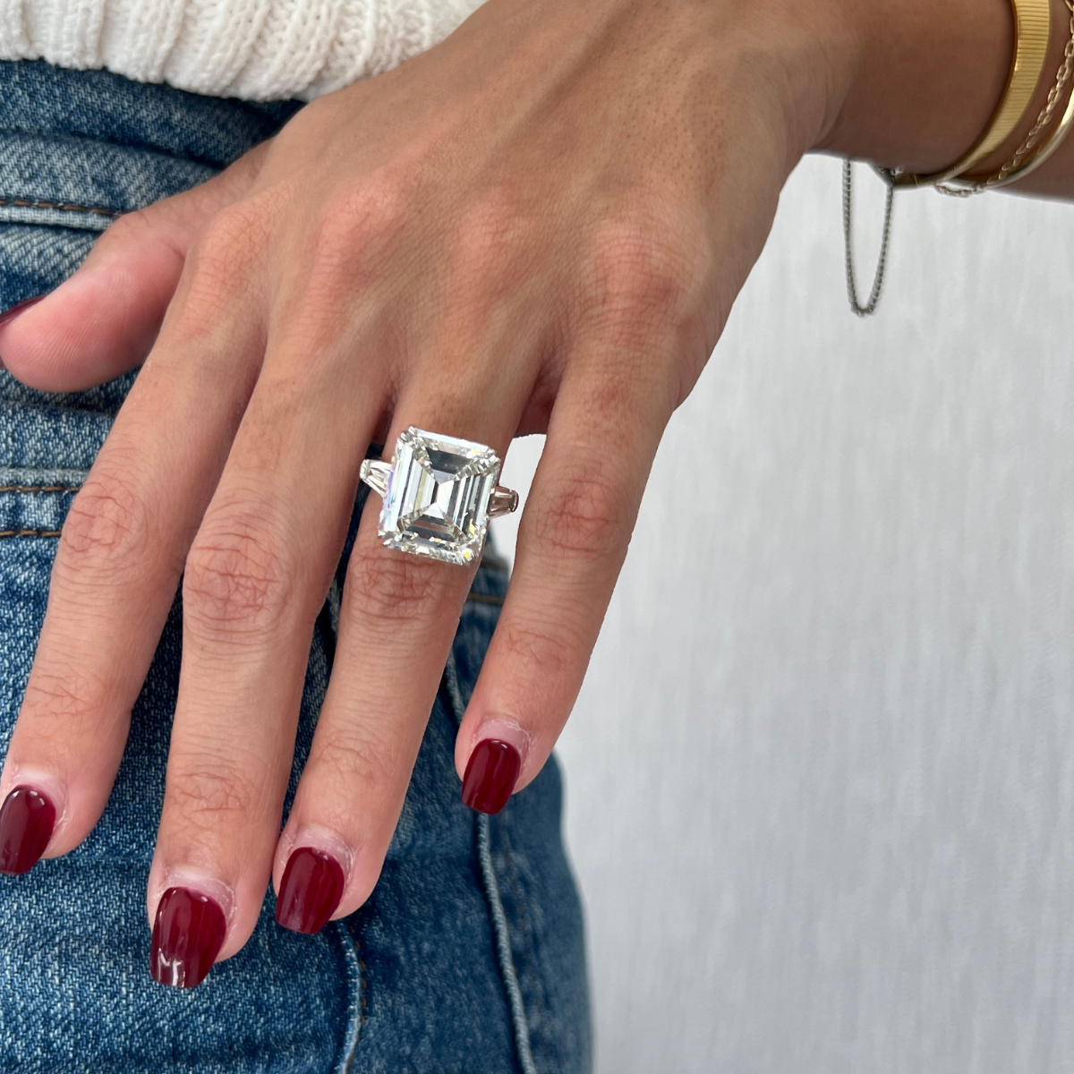 Three-Stone Emerald Cut Diamond Engagement Ring