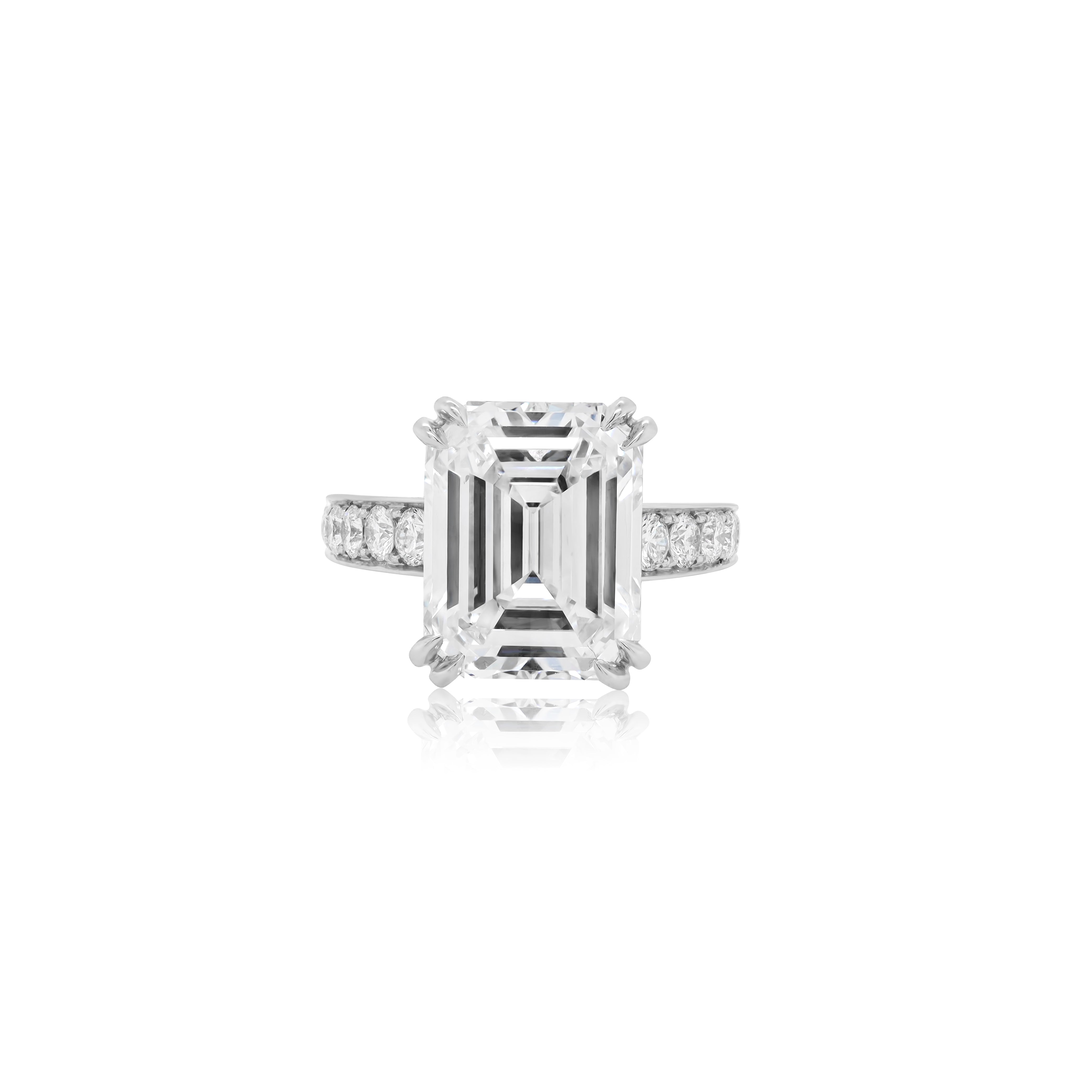 Lab Grown Emerald Cut Ring with Accented Band