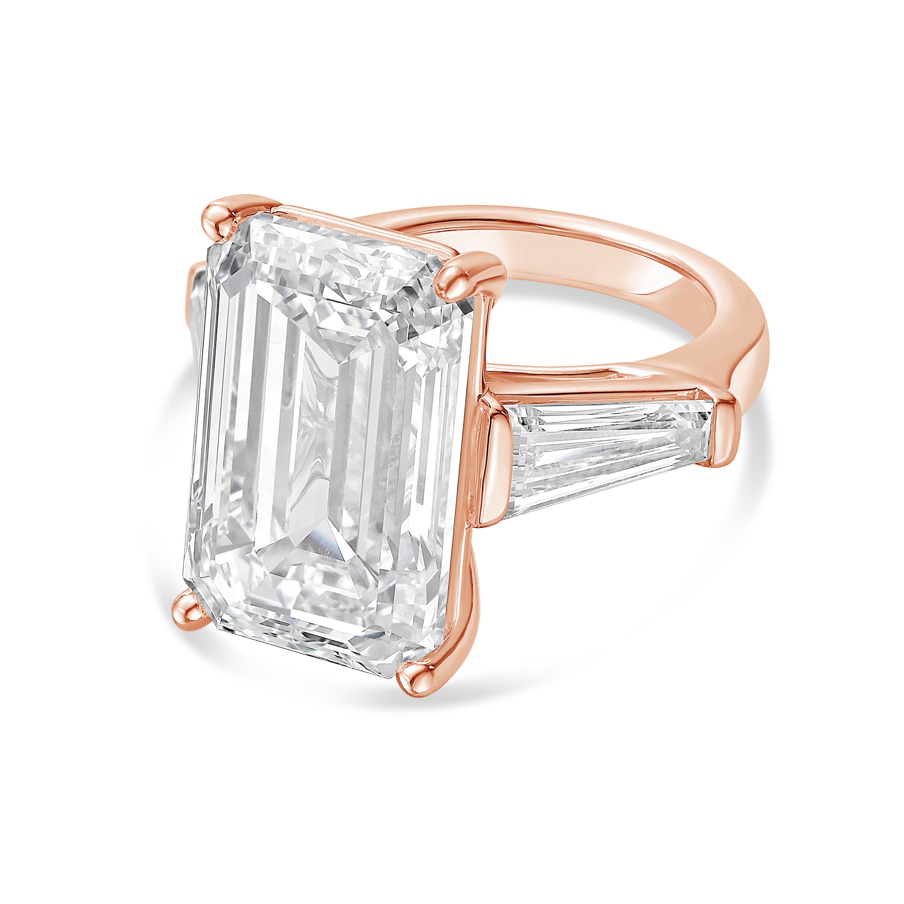 Lab Grown Emerald Cut Ring with Baguettes