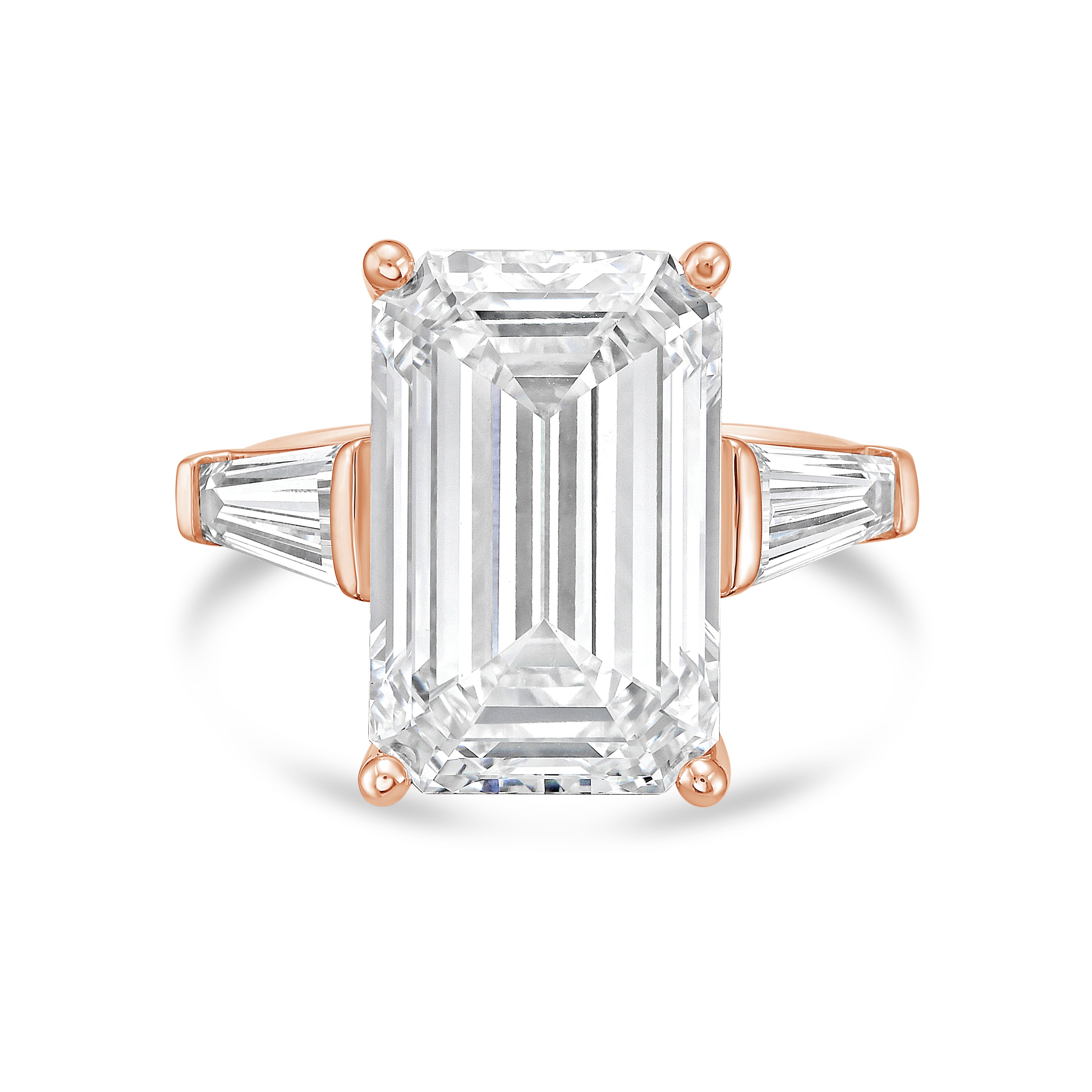 Lab Grown Emerald Cut Ring with Baguettes